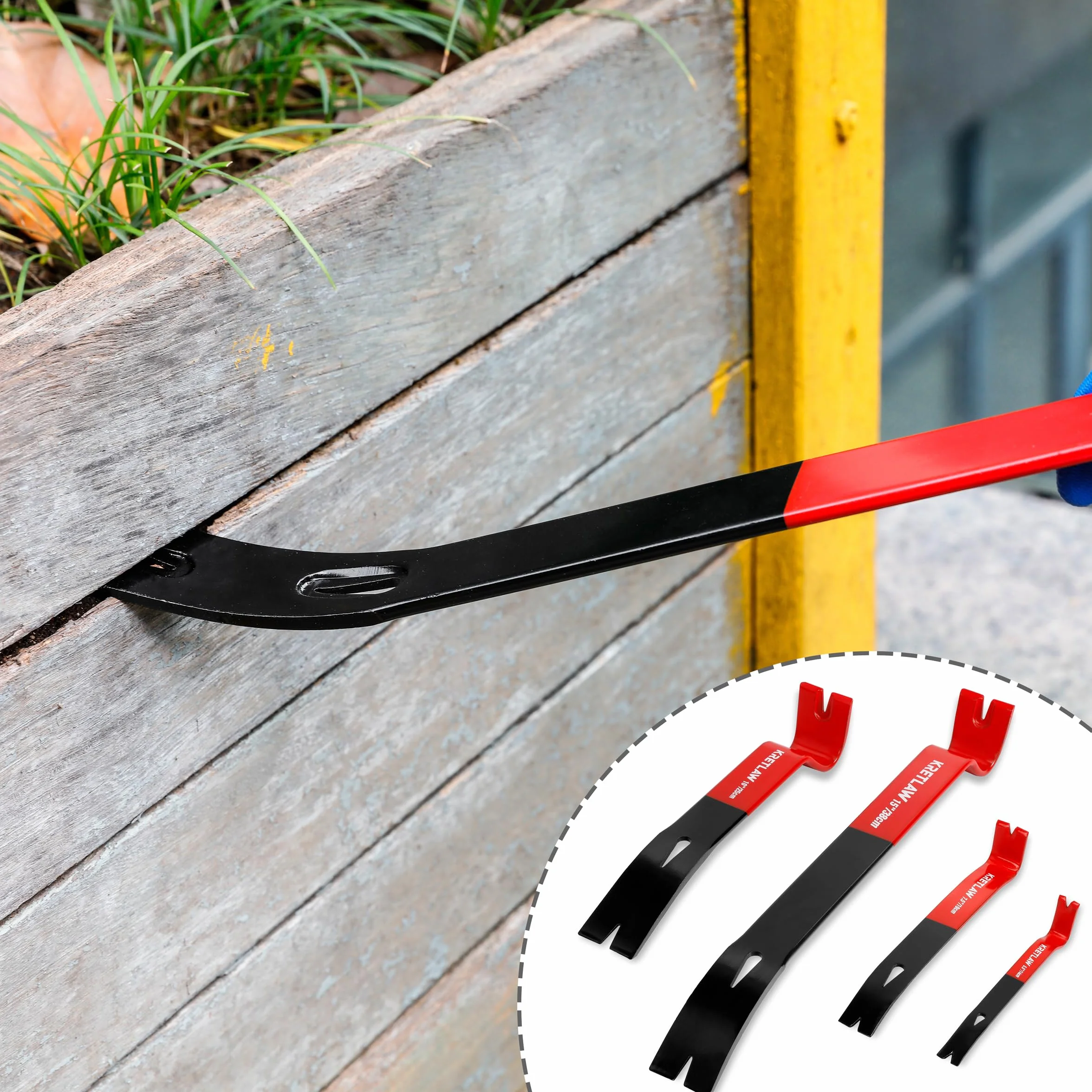 Set di 4 Barre di Leva Piatte, Piede di Porco da 380/250/190/140mm con Estirpatore di Chiodi Pesante, Barra Utilitaria