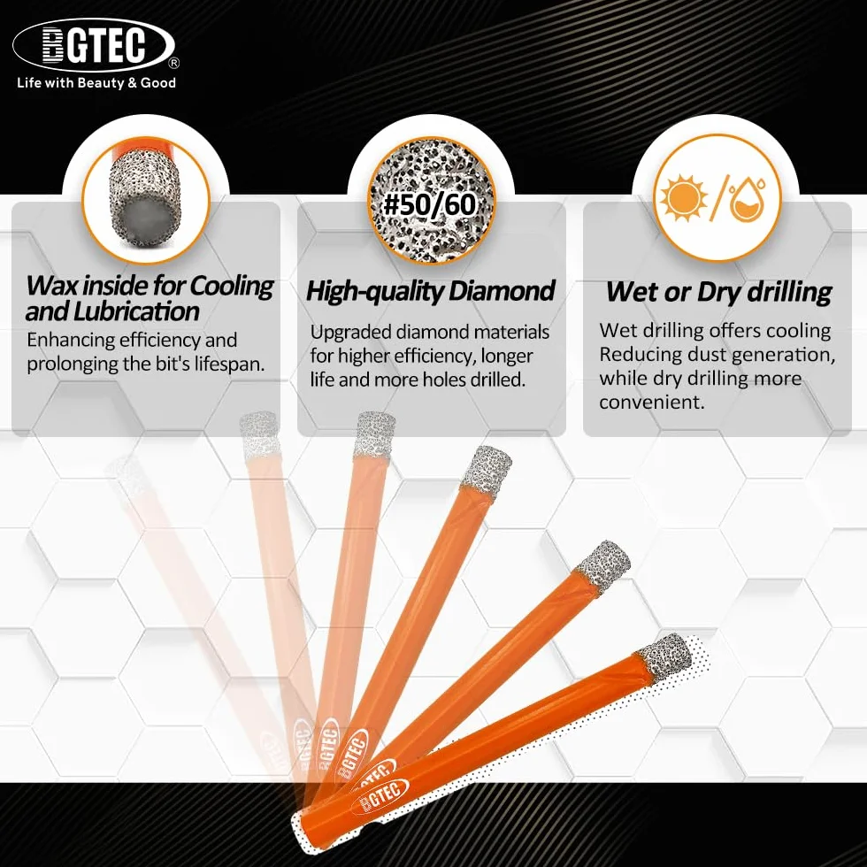 BGTEC Set Punte Diamantate a Secco 10 Pezzi 8 mm per Seghe a Tazza Granito Marmo Cemento