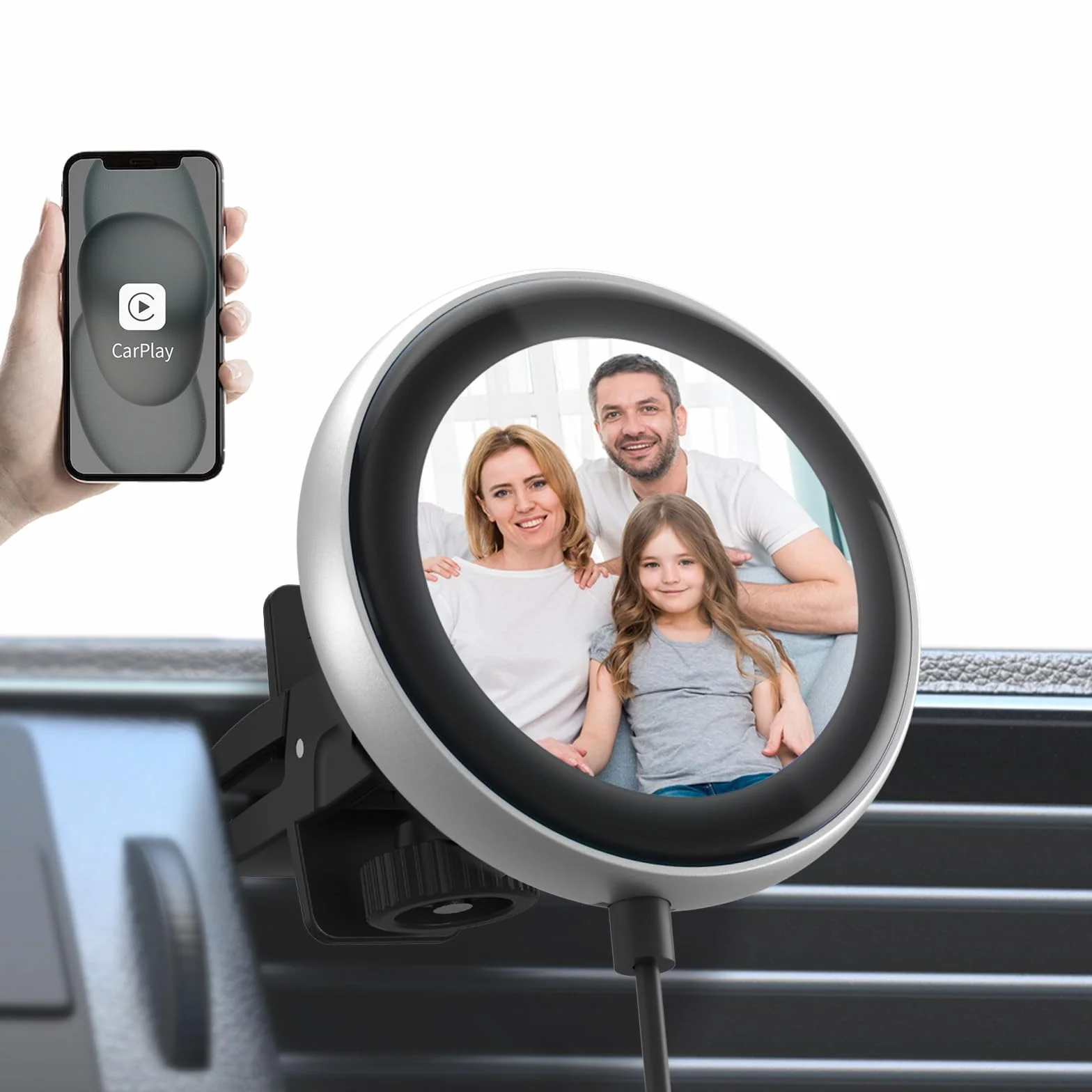 OTTOCAST Adattatore Carplay Wireless Clip, Dongle Wireless CarPlay Plug & Play con Display Elettronico può Mostrare Orologio Immagini Copertina di Album Musicali Compatibile con Auto con Wired CarPlay