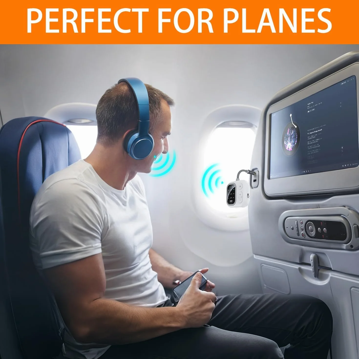 Adattatore Bluetooth 5.3 ANRBONICS per Aereo, Supporta 2 AirPods e Cuffie Wireless Dual, Trasmettitore Ricevitore Audio aptX Adaptive con Jack AUX 3,5mm per TV (Oro)