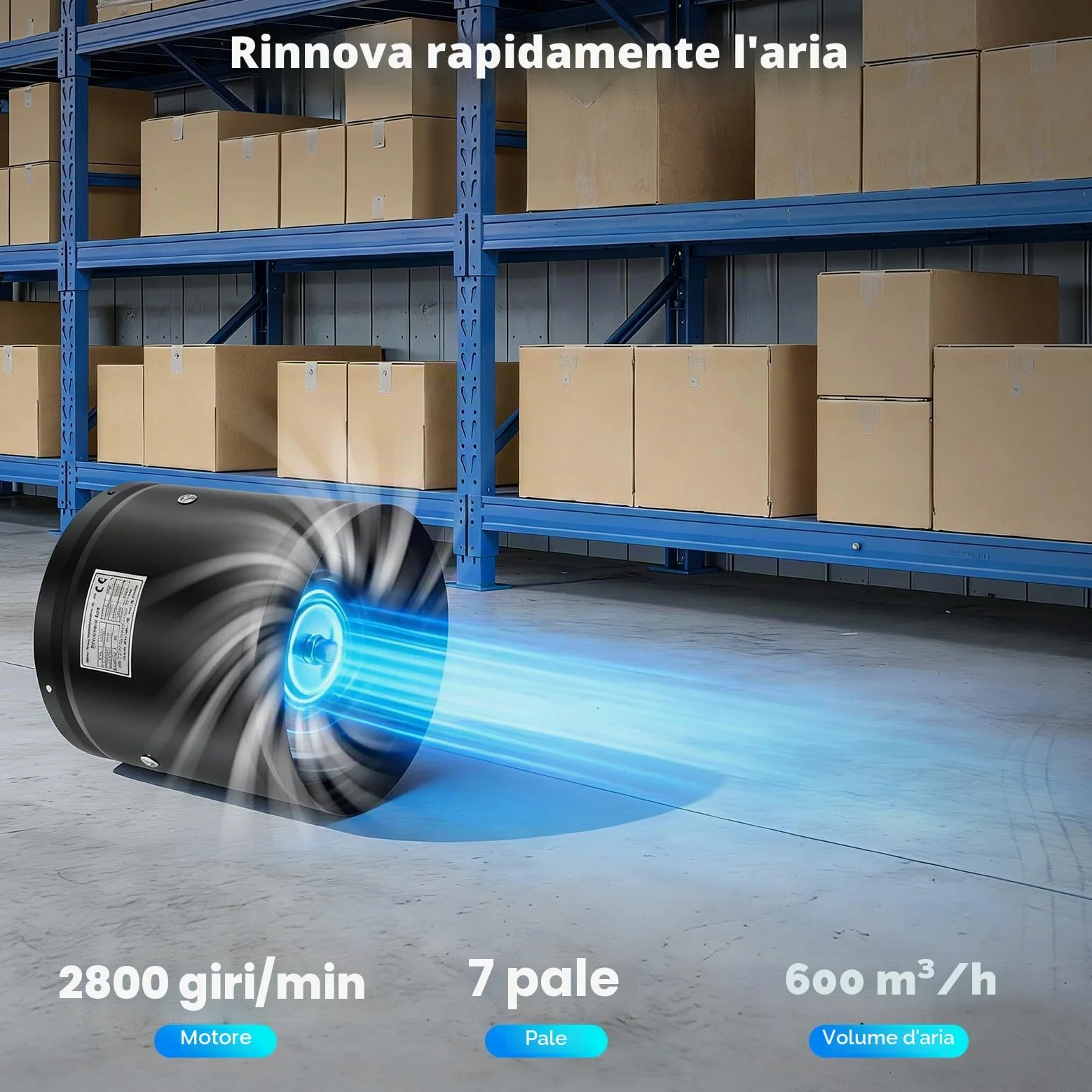Ventilatore a canale in linea da 150 mm, filtro ai carboni d'aria da 600 m³/h, ventilatore di scarico con motore in rame puro, ventola booster con 7 pale, ventilatore tubolare con robusto