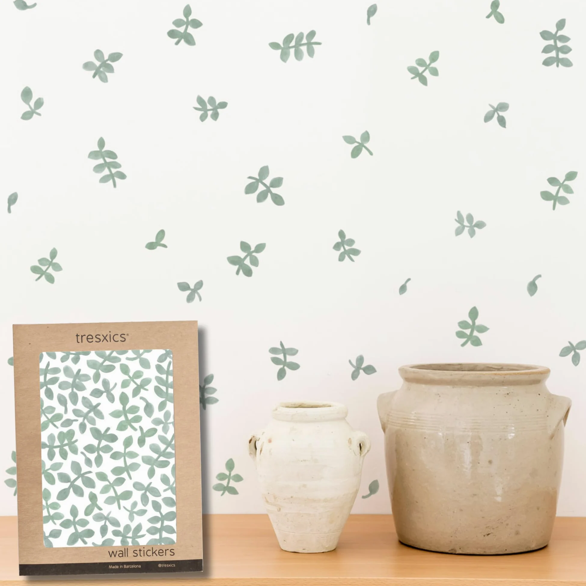 Adesivi Murali Bambini | Adesivi Cameretta Bambino Bimba Foglie Acquerello | Effetto Carta da Parati Adesiva | Copre 6 m² | 160 pezzi | TRESXICS (Verde)