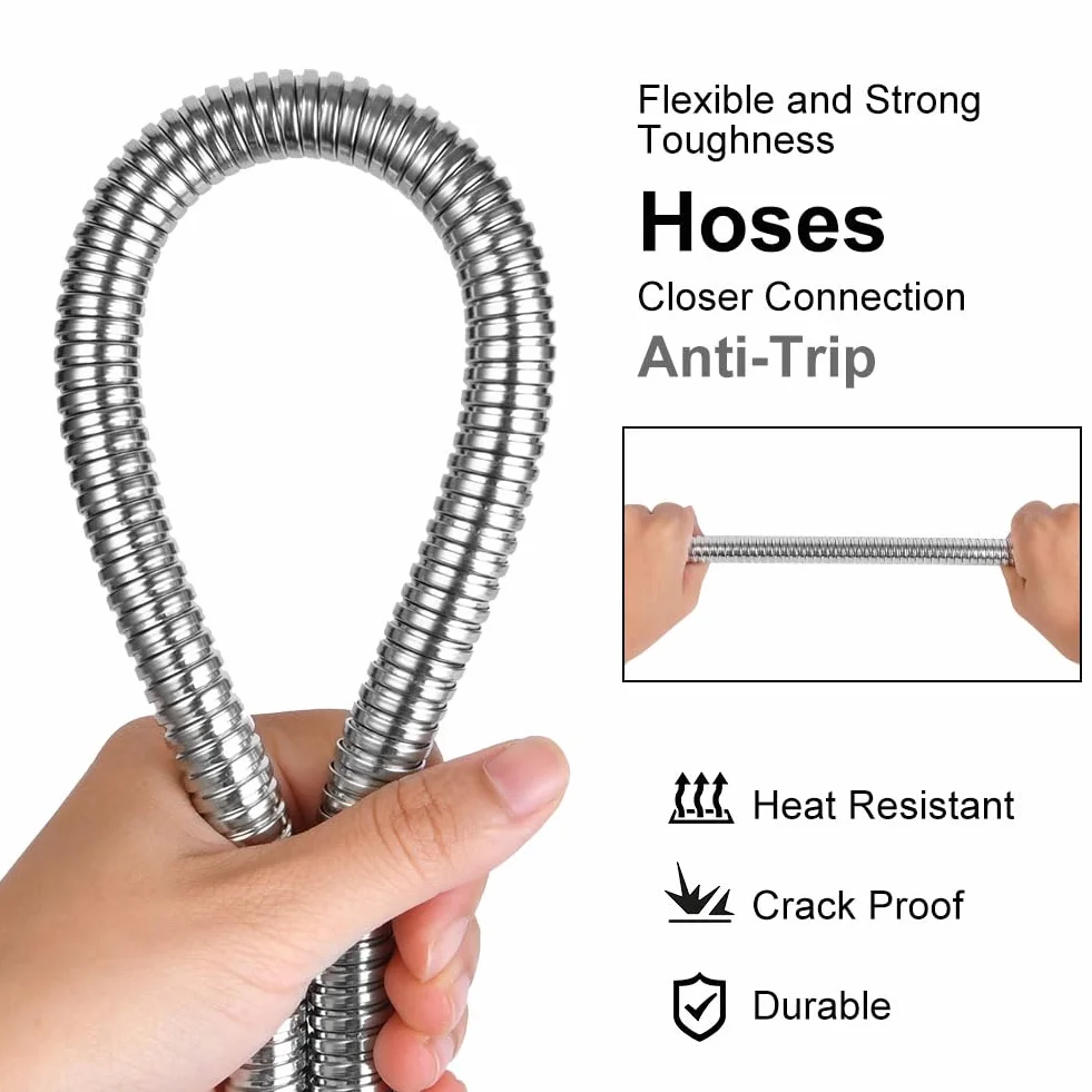OSDUE Flessibile Doccia,200cm Universale G1/2 Ricambio Tubo Acciaio inossidabile 304 Interfaccia Standard a 4 Punti Doccia Tubo Prolunga Tubo del Rubinetto Antitorsione Resistente Alta Temperatura