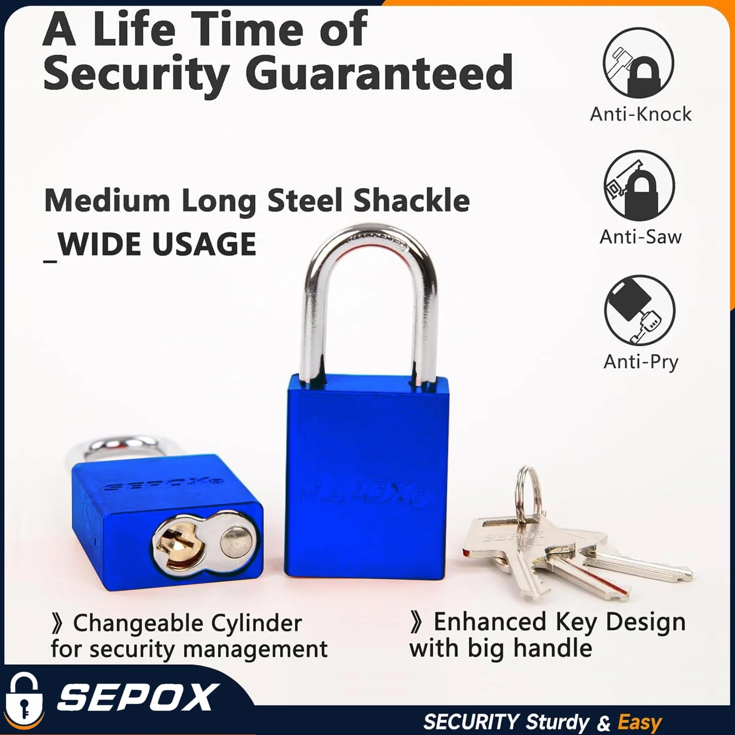 SEPOX Lucchetto resistente alle intemperie in alluminio massiccio con chiave uguale per sicurezza industriale, impermeabile, resistente alla corrosione, per serratura, giardino, armadietti, capannoni