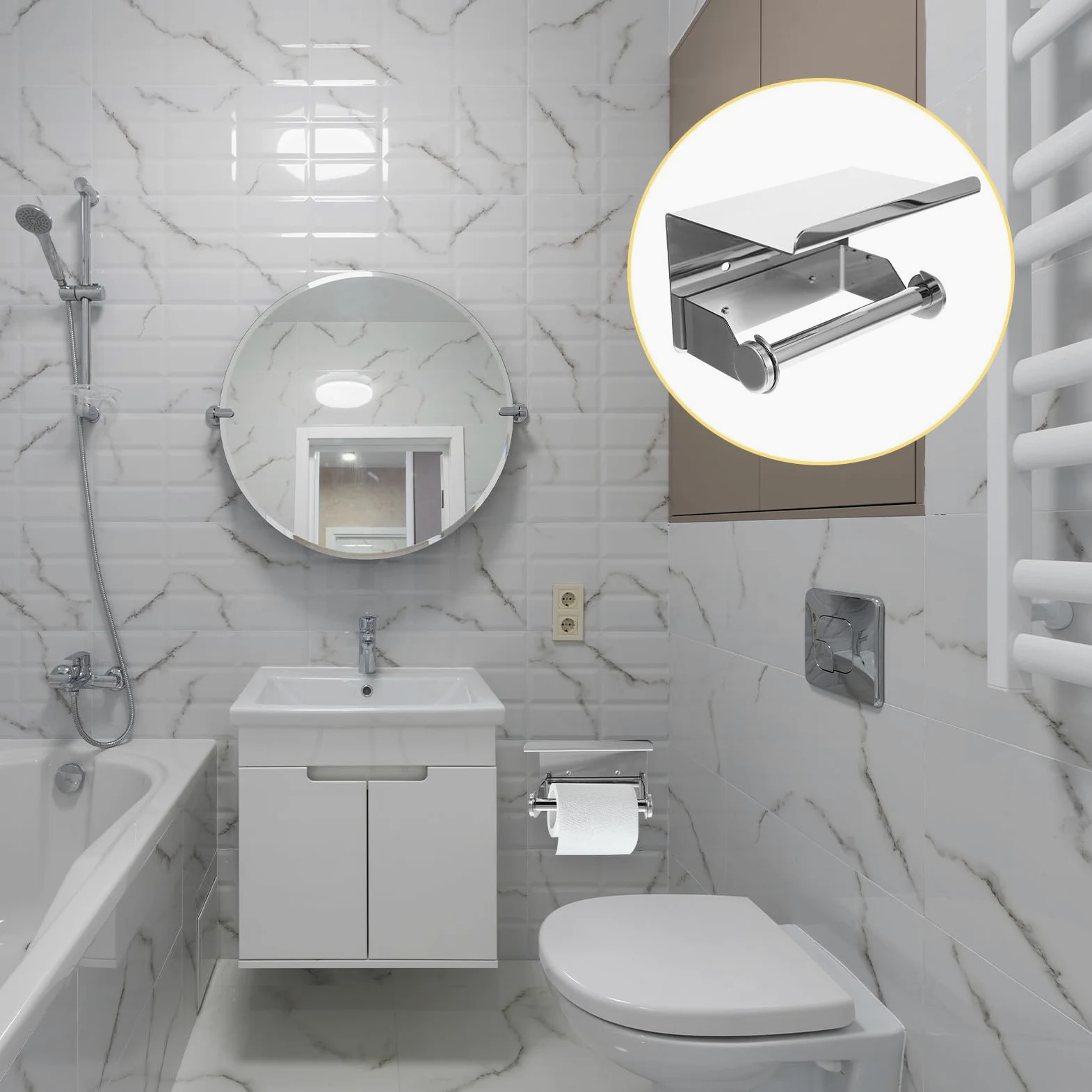 Porta Mensola in Igienica con Inox Parete da Carta Acciaio | Argento, per Bagno Domestico e Toilette Hotel, Struttura con Capacità Portante Elevata