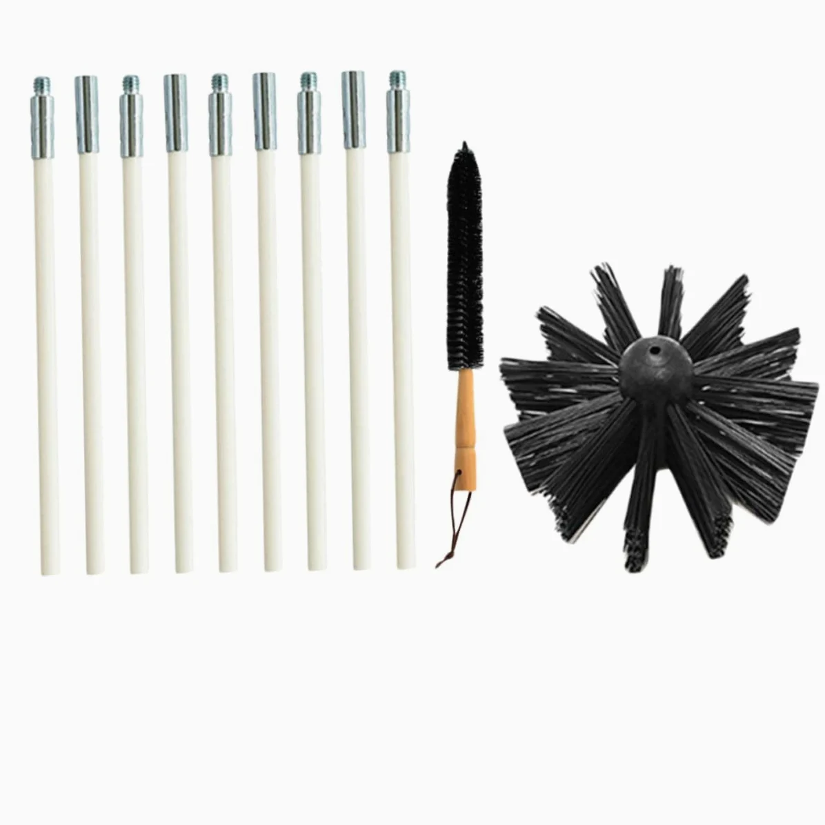 Cabilock Scovolino per Rimuovere Fuliggine Canne Fumarie in Nylon Manico in Legno Set 9 Aste Flessibili in Ferro e Ottimizzare Funzionamento per Pulizia Asciugatrice e Condotti