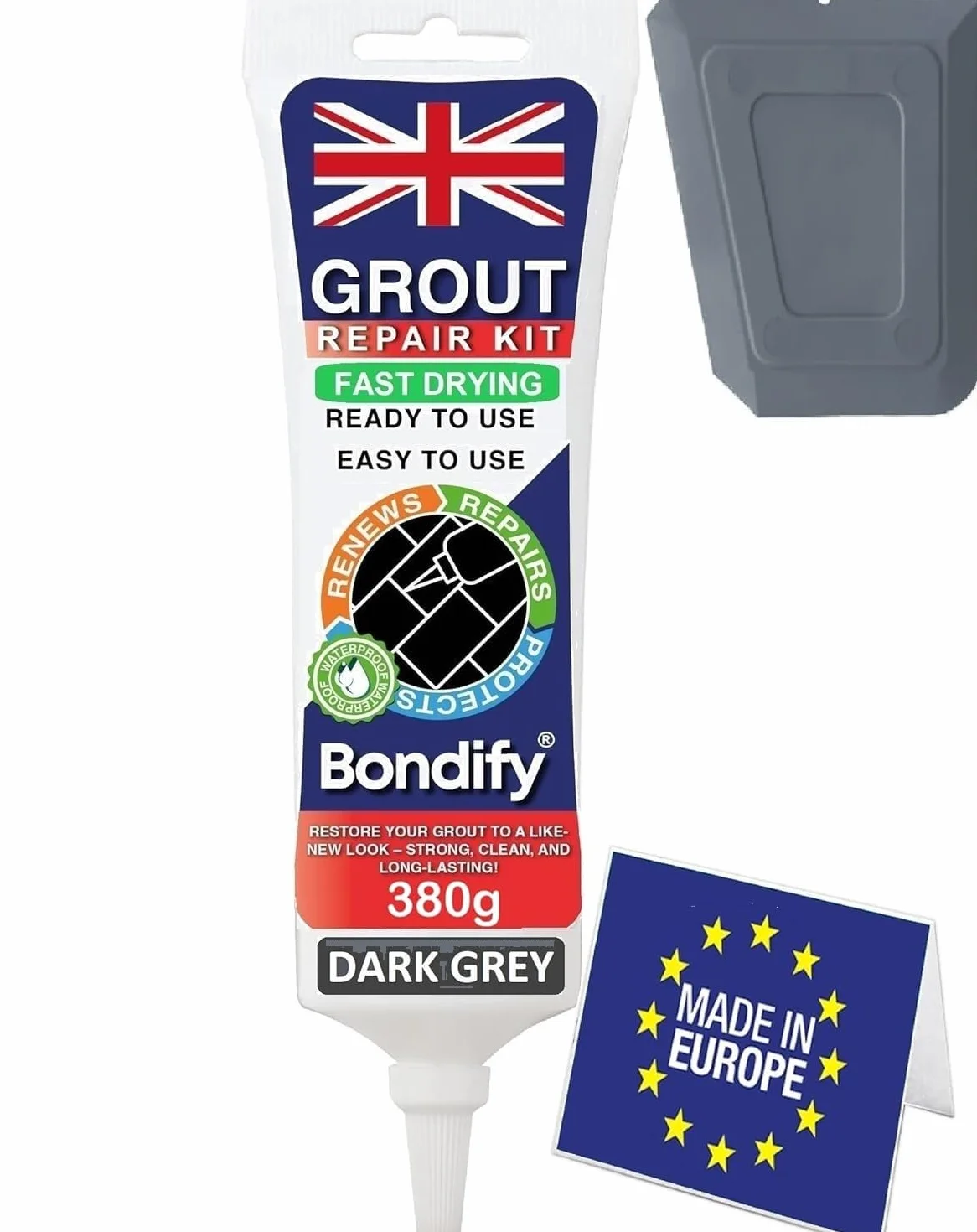 Kit Riparazione Fughe Piastrelle Grigio Scuro 380g ANTI-MUFFA Stucco per Fughe