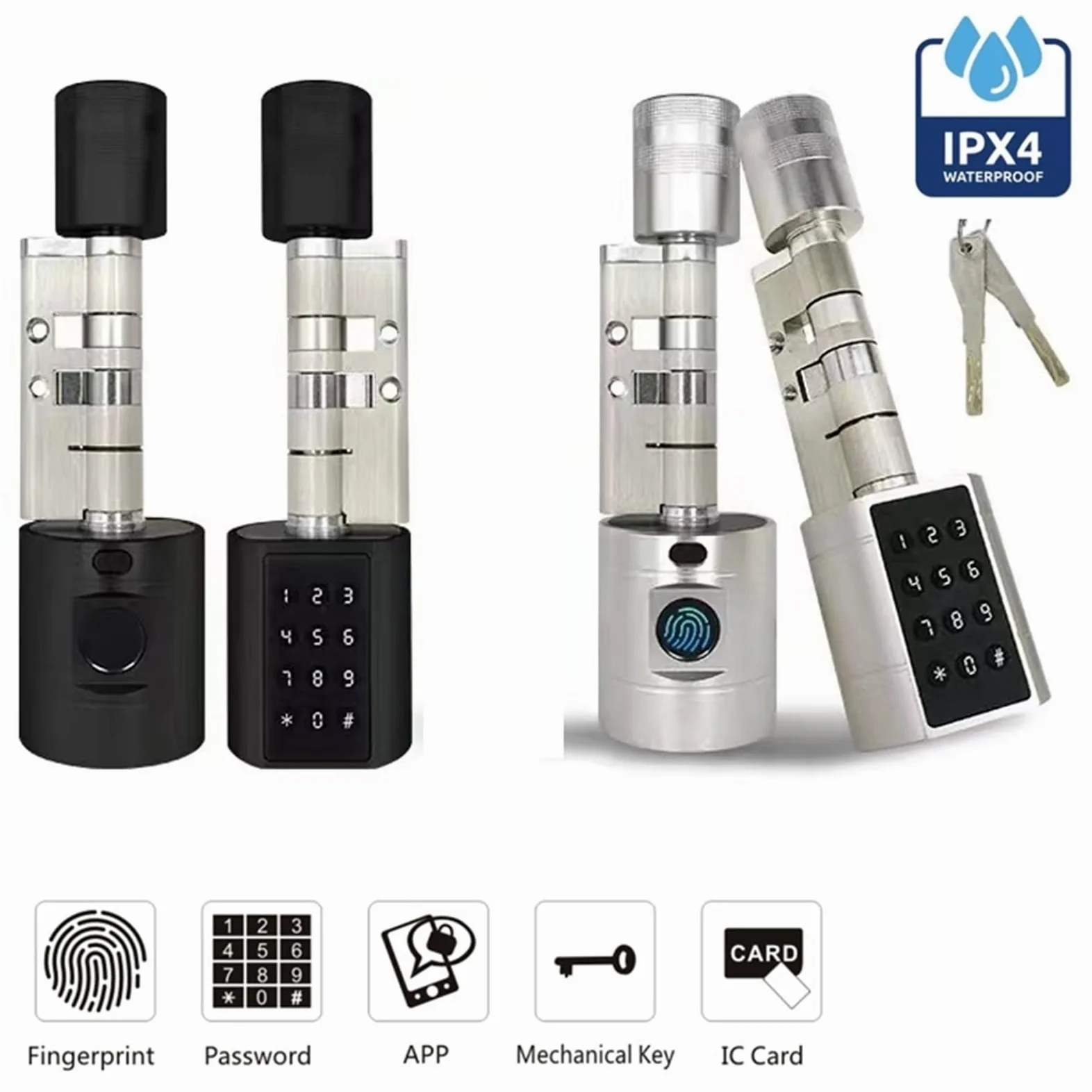 Serratura Smart, Cilindro for impronte digitali Serratura elettronica intelligente for porta Tastiera digitale Codice Chiave magnetica Telecomando Appartamento domestico regolabile(Silver)