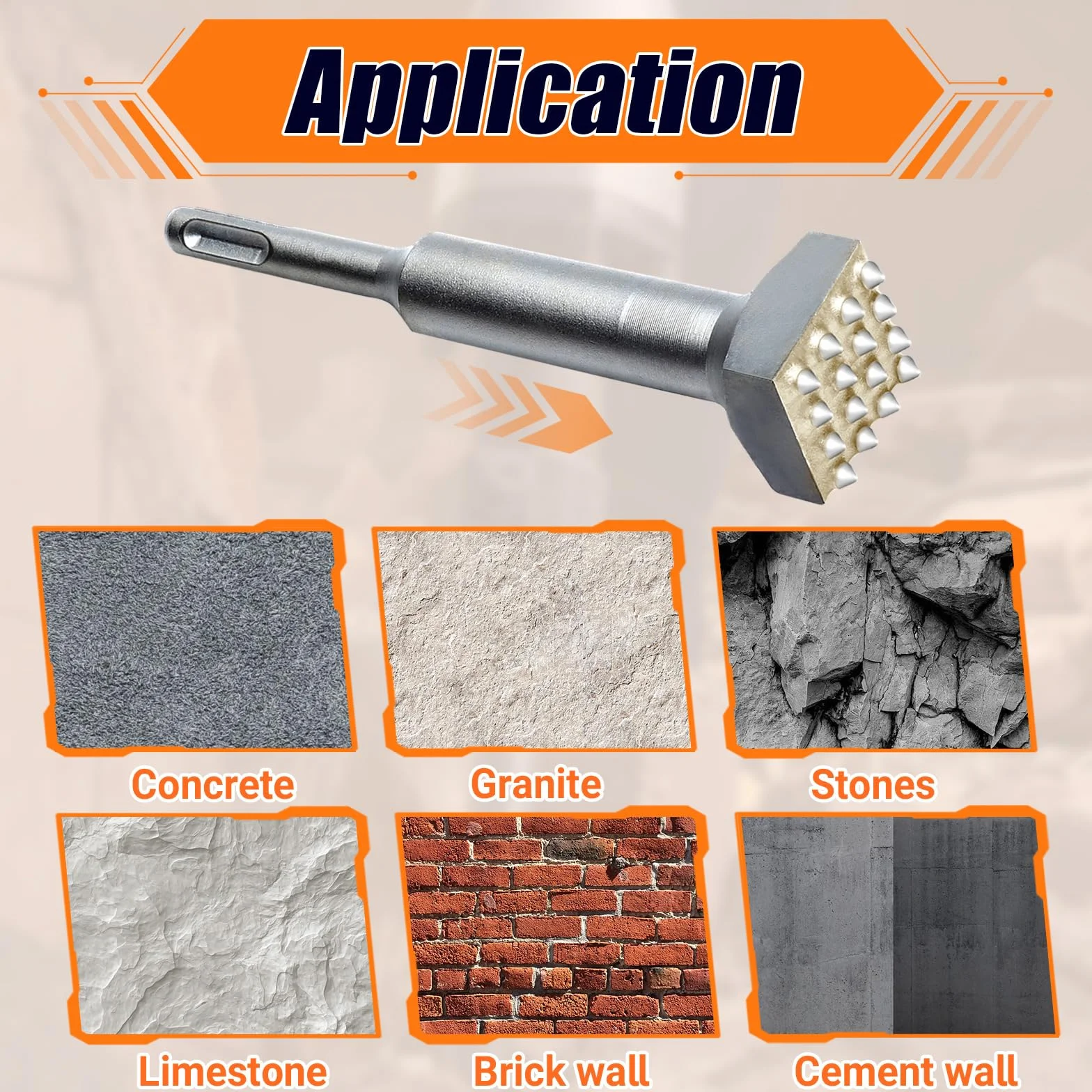 Scalpello SDS Plus 40cr Elettrico Square Drive Martello Punta Quadra Con Gambo Tondo 16 Denti per Calcestruzzo