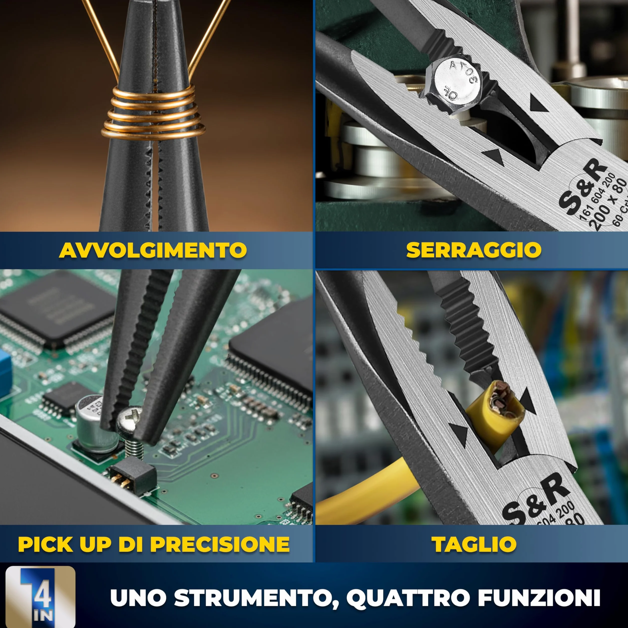S&R Pinze a becco lungo VDE acciaio al cromo-vanadio fosfatato