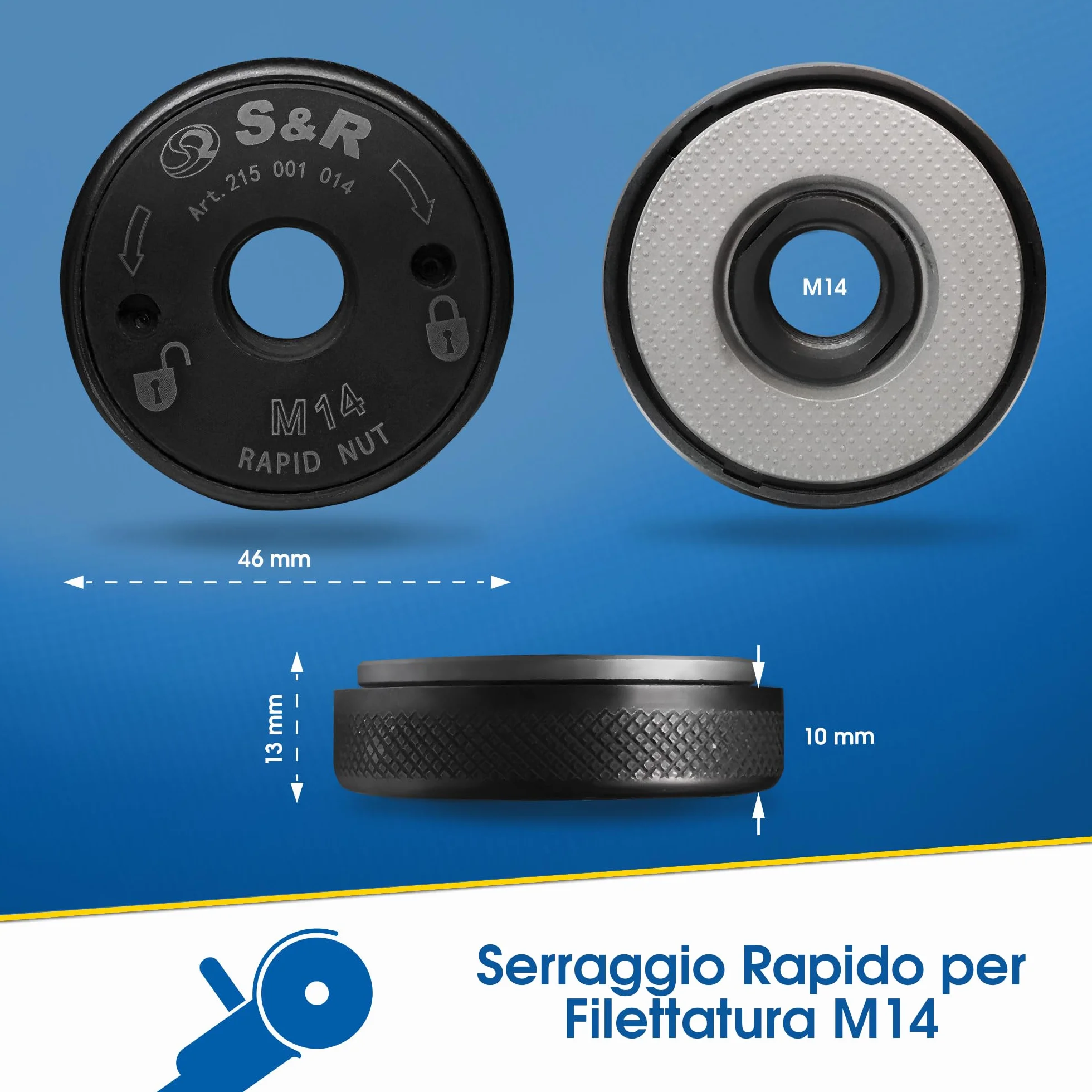S&R Dado Flangia Smerigliatrice Serraggio Rapido M14 Accessori per Smerigliatrici