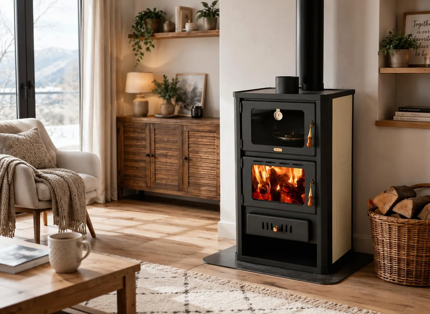 Stufa a legna 5+15 kW con forno e serbatoio di ritorno Prity FGW15