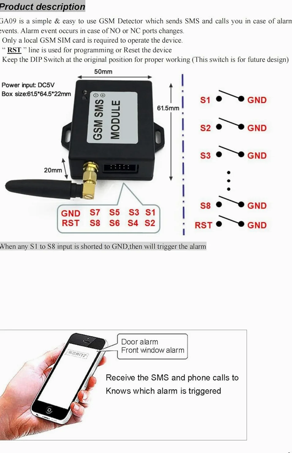 MAGT Allarme Gsm Sistemi Di Allarme Domestico, Sistema di Allarme di Sicurezza Domestica Mini Smart Wireless 8 canali Chiamata di Allarme SMS Intelligente for la Sicurezza Aziendale Domestica