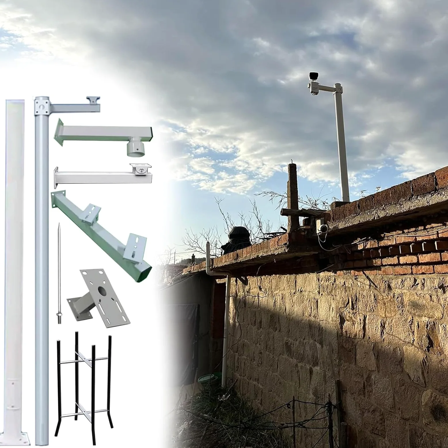 Supporto per telecamera di sicurezza con 4 bracci per uso esterno, staffa universale per palo di sorveglianza per parcheggio in cortile, 2 m