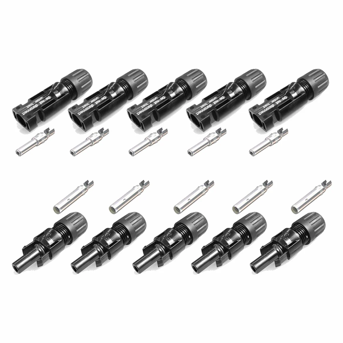 5 paia di connettori per frizione MC4, 10 mm2, PV-KST4/10II e PV-KBT4/10II | Kit originale MultiContact IP67 per impianti fotovoltaici. Include contatti a crimpare in rame stagnato e sistema snap-in.