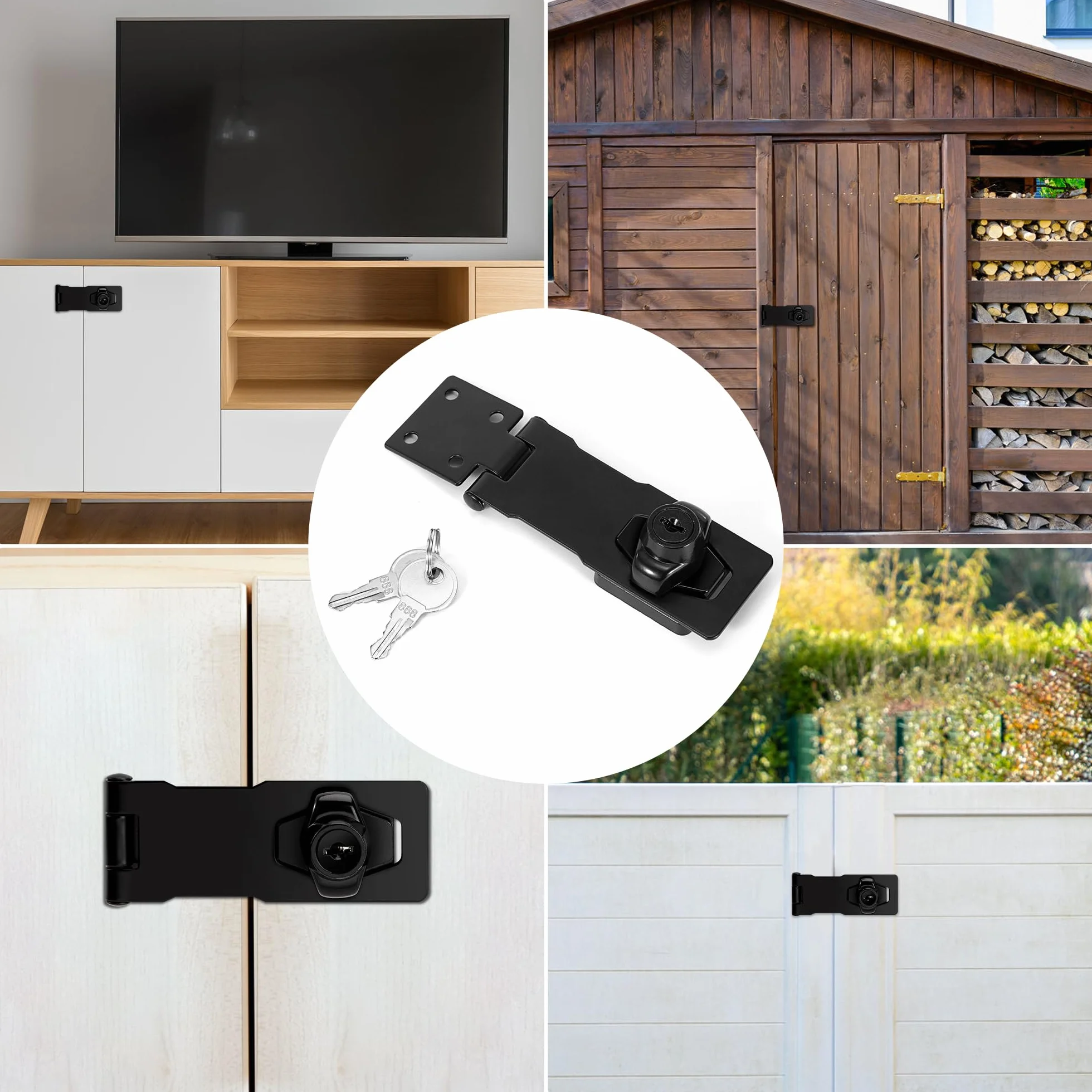Hasp Serratura in Metallo 2 Pezzi, Lucchetto in Acciaio Inox Chiavistello per Porta Armadietti (Nero)