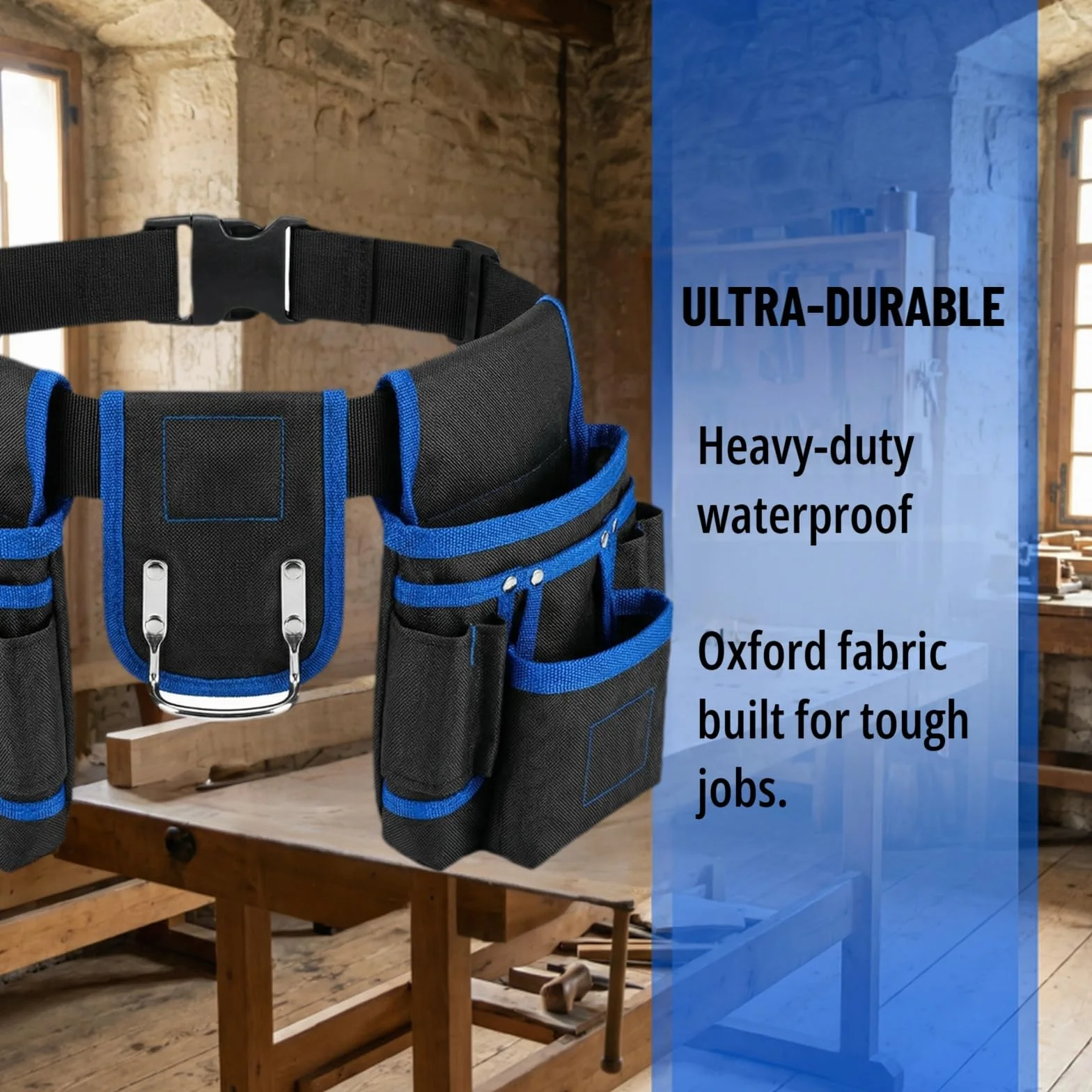 Cintura Porta Attrezzi Imbottita con Multiple Tasche Regolabile per Elettricisti Blu