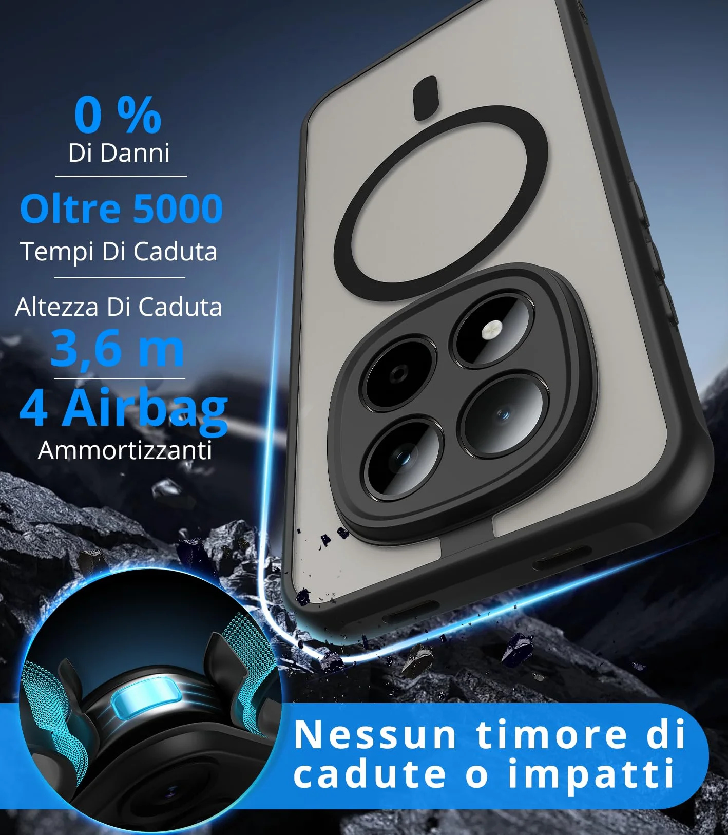 Vansdon Cover Magnetica per Xiaomi Redmi Note 15 Pro 5G con 1 Pezzi Vetro Temperato, Compatibile con Magsafe, Protezione anticaduta livello militare, Cover Traslucida Opaca Sottile Antiurto-Nero