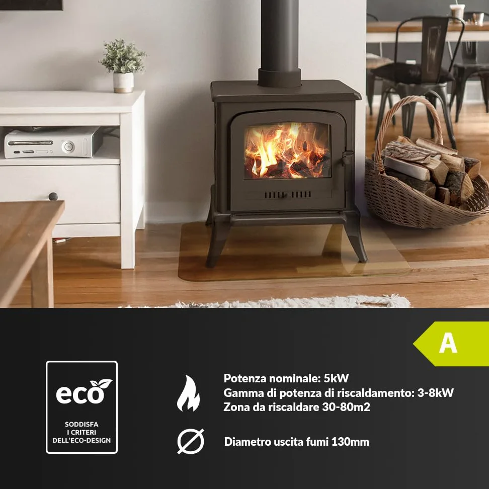 KRATKI Stufa a legna in ghisa KOZA K7 5 kW Ø150 A Gamma di potenza 3-8kW | Ghisa nero, efficienza 70%, classe A. Ecodesign.; Stufe economica ECO-DESIGN; combustione efficiente; basse emissioni; ASDP