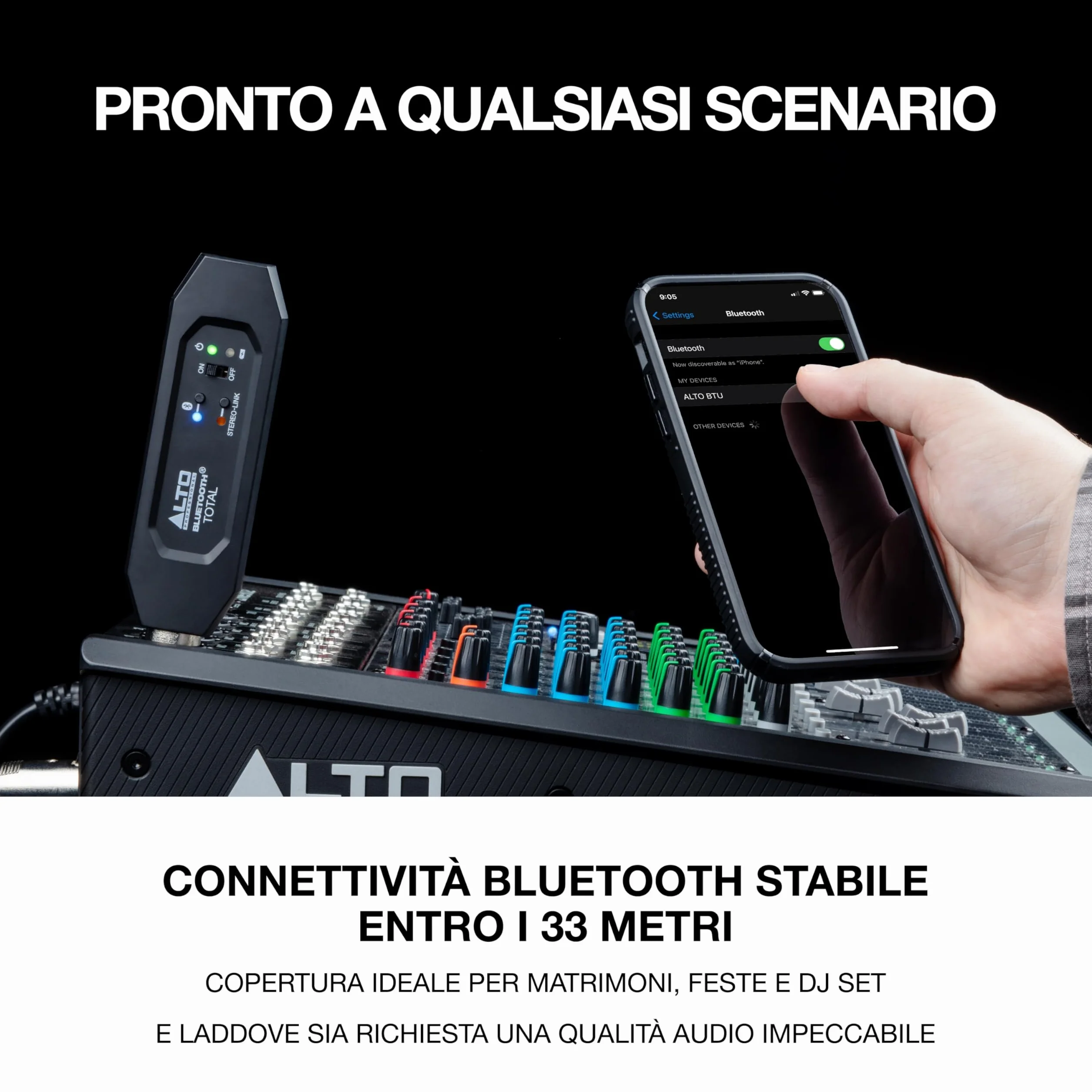 ALTO Bluetooth Total 2 - Ricevitore Stereo Bluetooth Ricaricabile Con Presa XLR per Mixer, Sistemi Audio e PA Attivi