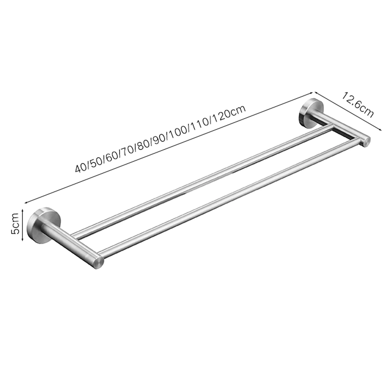 Doppio Portasciugamani da Bagno, Lungo, 40Cm-100Cm, Finitura Argento Spazzolato, Portasalviette Sustowel, Appendiabiti A Parete con Base Rotonda, Appendiabiti da Cucina/40Cm