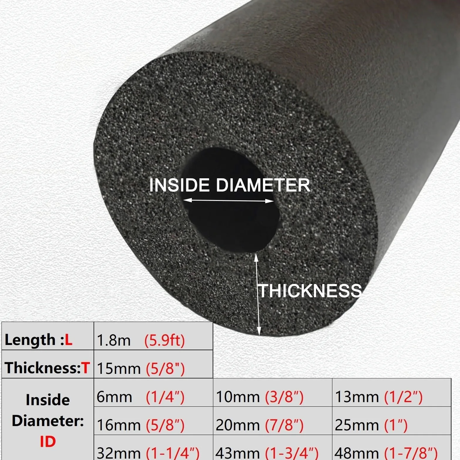 tubo isolante in schiuma, Antigelo Isolamento termico Tubo in gomma e schiuma plastica Nero(43mm)