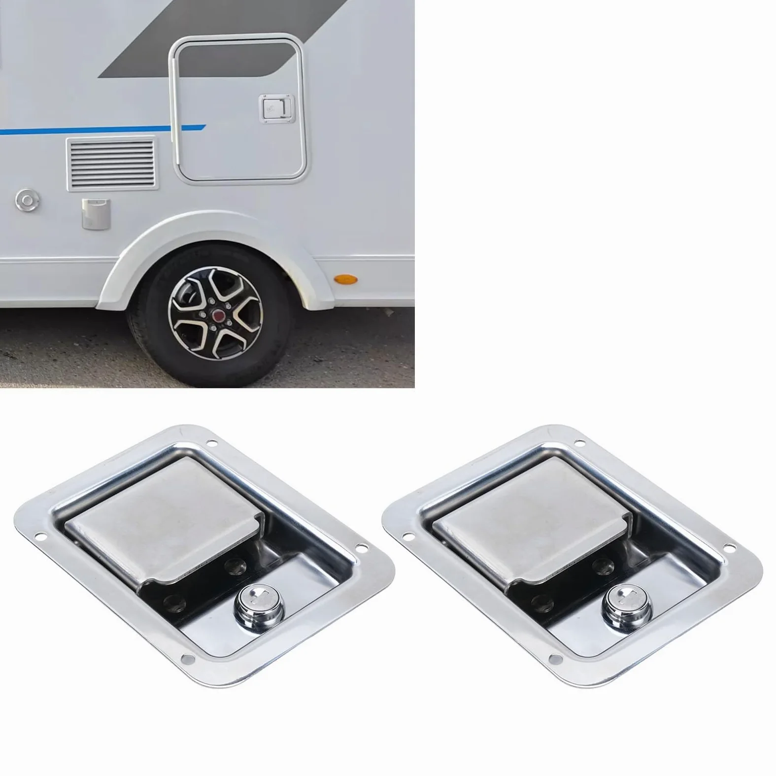 Alomejor Maniglia per Cassetta degli Attrezzi Serratura per Cassetta degli Attrezzi per Camion in Acciaio Inossidabile 140 X 108 Mm Montaggio a Incasso con 2 Chiavi Guarnizione Impermeabile per