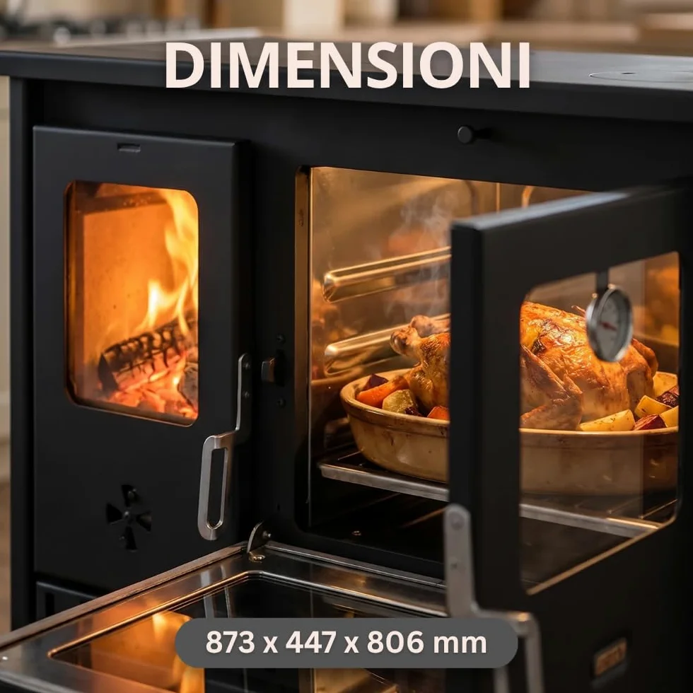 Prity 1P36D - Forno a legna con forno singolo, certificato CE, fornello da cucina compatto a combustibile solido