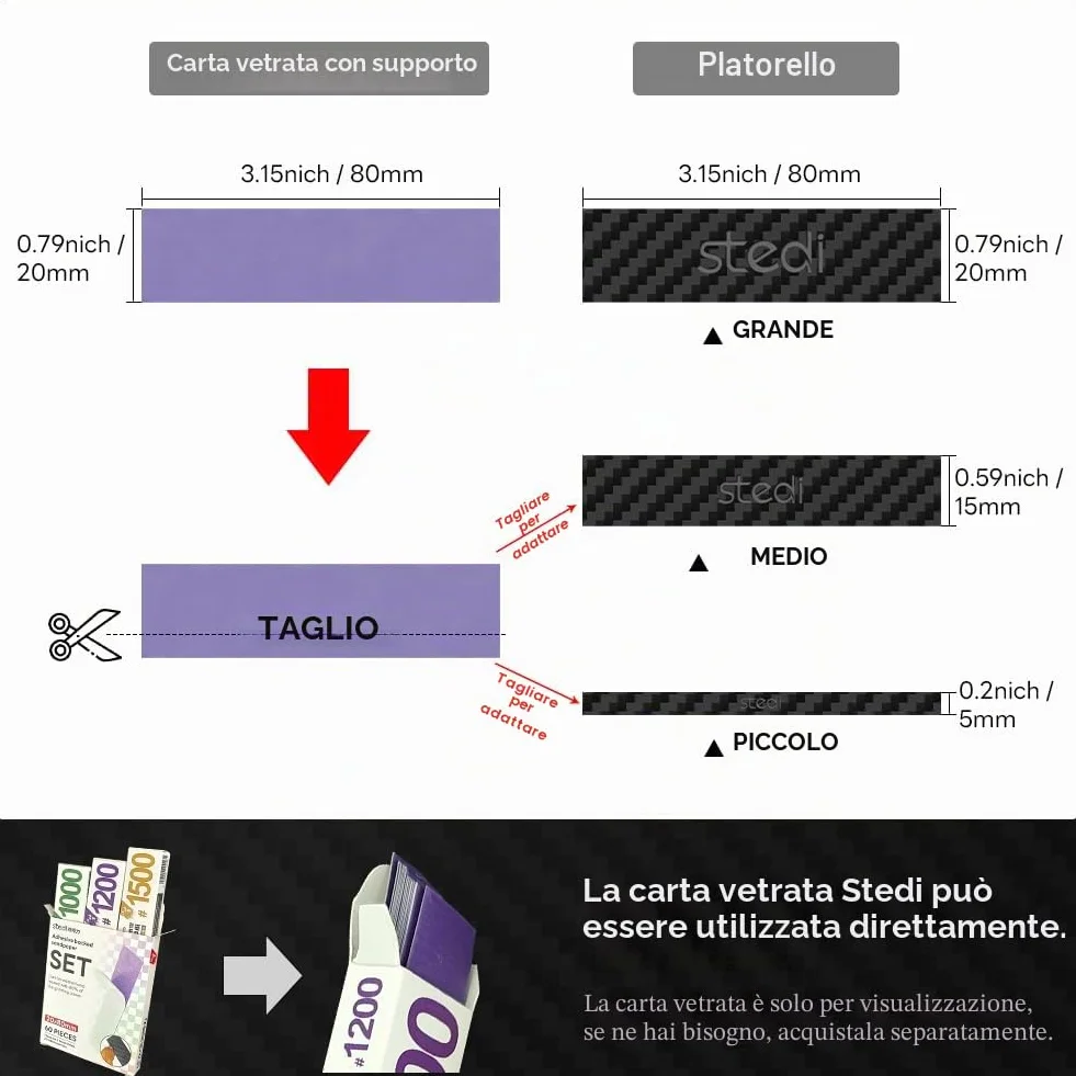 Bastoncini di Levigatura in Fibra di Carbonio, Set di 7 Pezzi per Modellismo, Carta Vetrata Appiccicosa