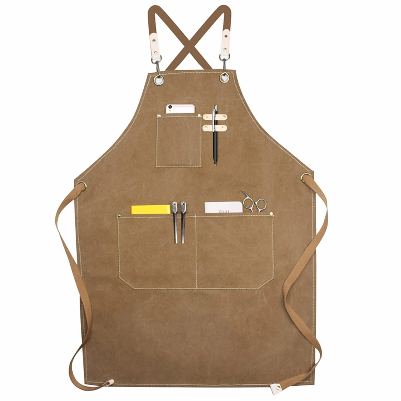 Grembiule da Lavoro Uomo in Tela, Grembiule Donna Durevole di Tela con 4 Tasche per Falegname Tatuatore Fabbro Pittore Barista, Design a Tracolla, Adatto per Casa Lavoro Campeggio all'Aperto-Nero