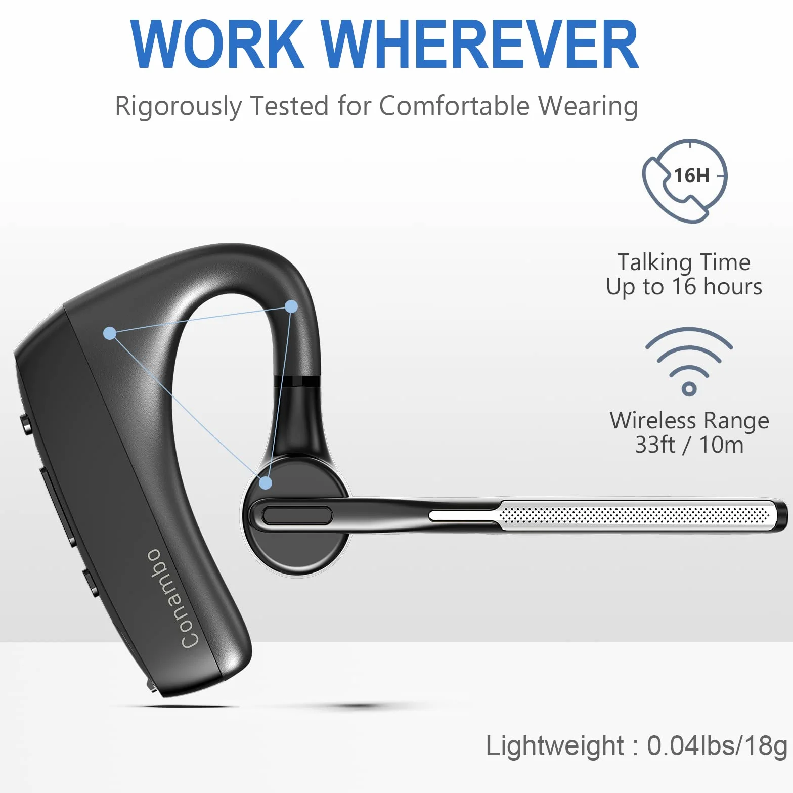 Conambo Auricolare Bluetooth 5.1 Aptx,16 Ore di Conversazione in HD CVC8.0 Cuffie Bluetooth Vivavoce con Cancellazione del Rumore a Doppio Microfono per iPhone Samsung Huawei HTC, Sony,ETC.(Nero)