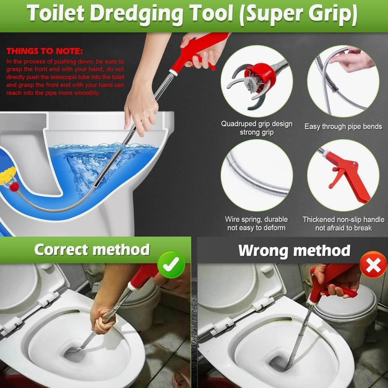 Strumento for Sbloccare La Toilette. Kit for Lo Scarico Delle Tubazioni | Soluzione completa for la pulizia degli impianti idraulici Scarichi a pavimento Fogne efficienti