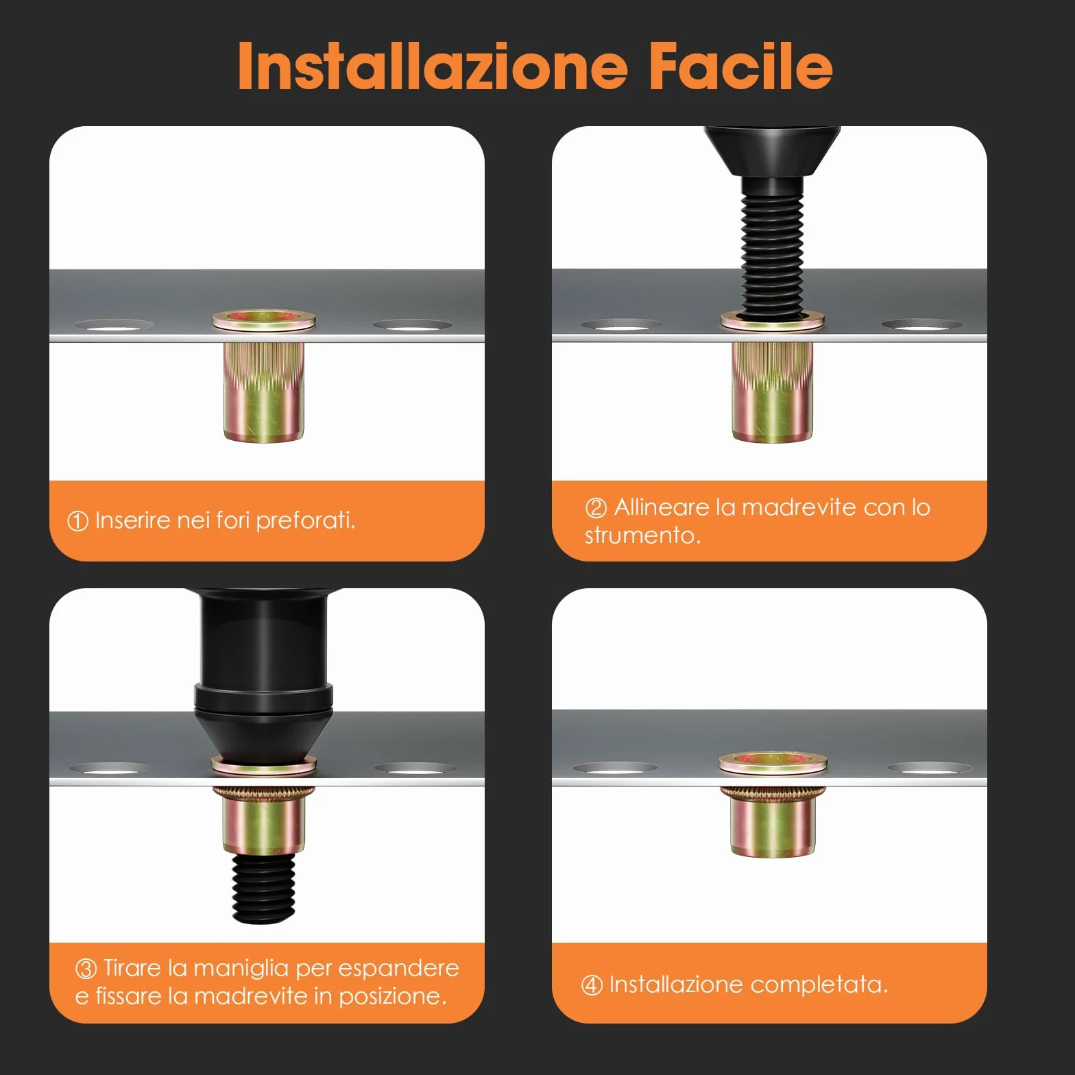 HANGLIFE Rivetti Filettati M8 Inserti Filettati 50 Pezzi Dadi per Rivetti a Testa Piatta Zincati Acciaio al Carbonio Corpo Zigrinato