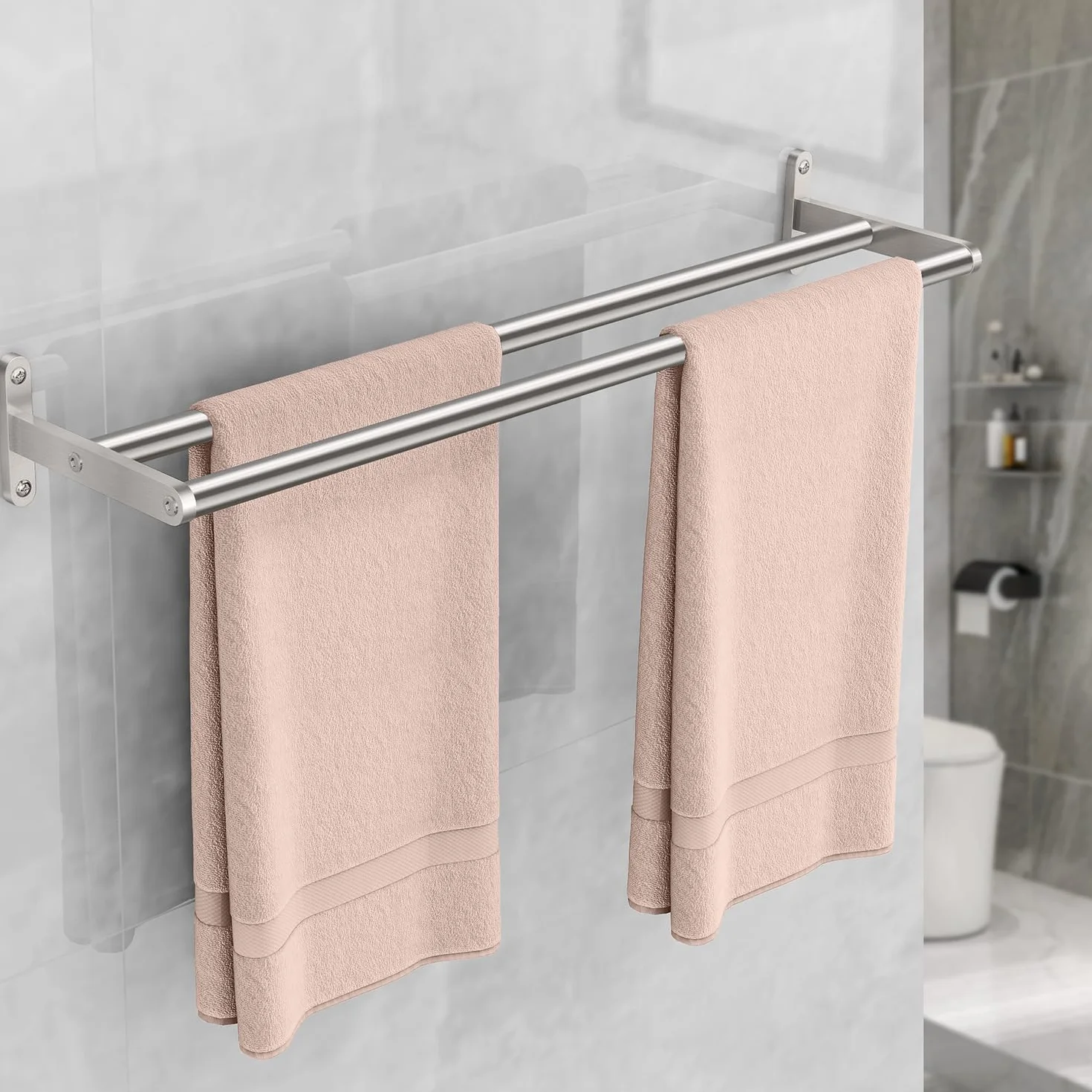 YUMORE Porta Asciugamani Doppio 60CM Acciaio Inox 2 Braccio per Bagno