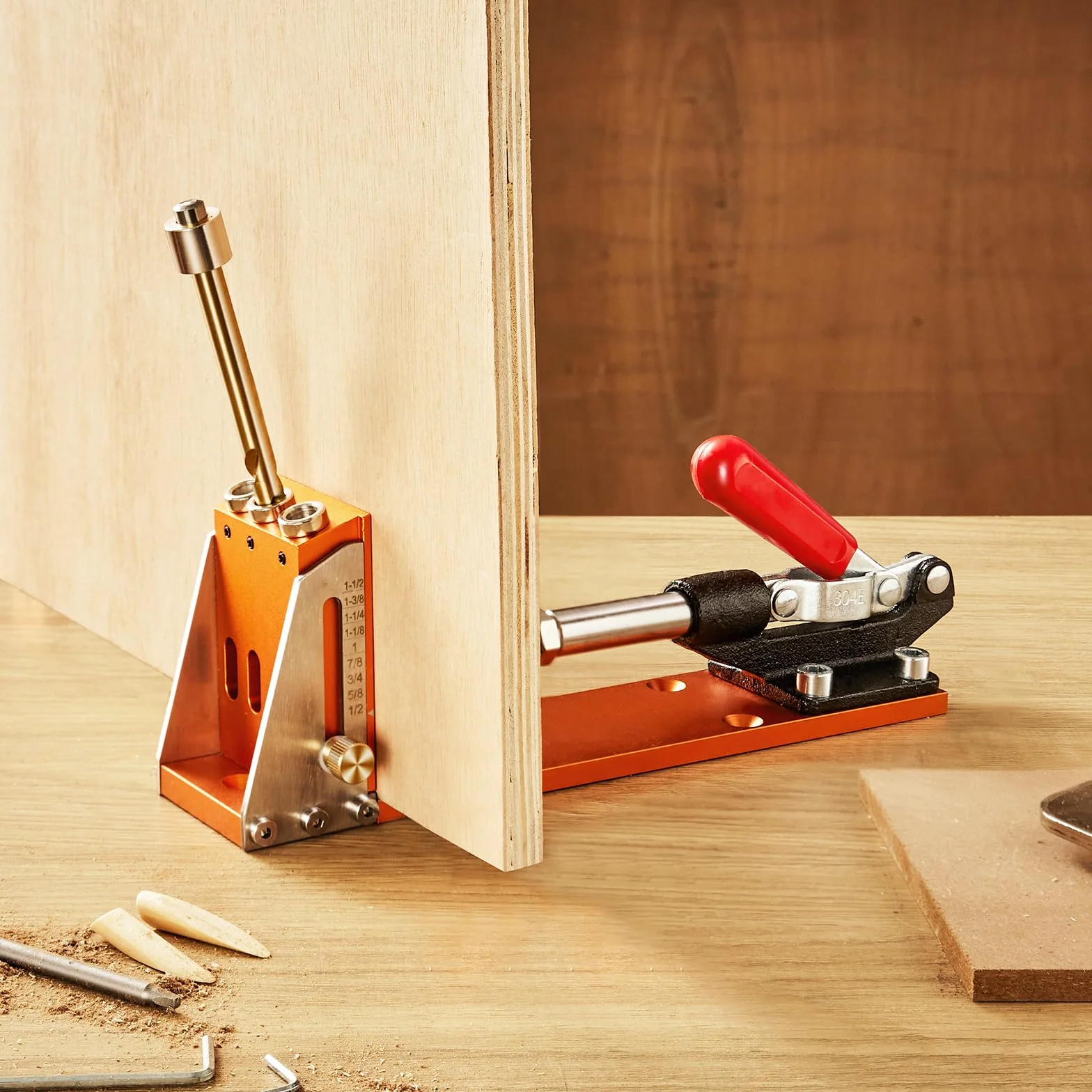 VEVOR Kit Dime per Fori Tascabili 3 Fori con Chiave Punte Quadrate, Set Dima Foratura Angolare Lavorazione Legno Alluminio