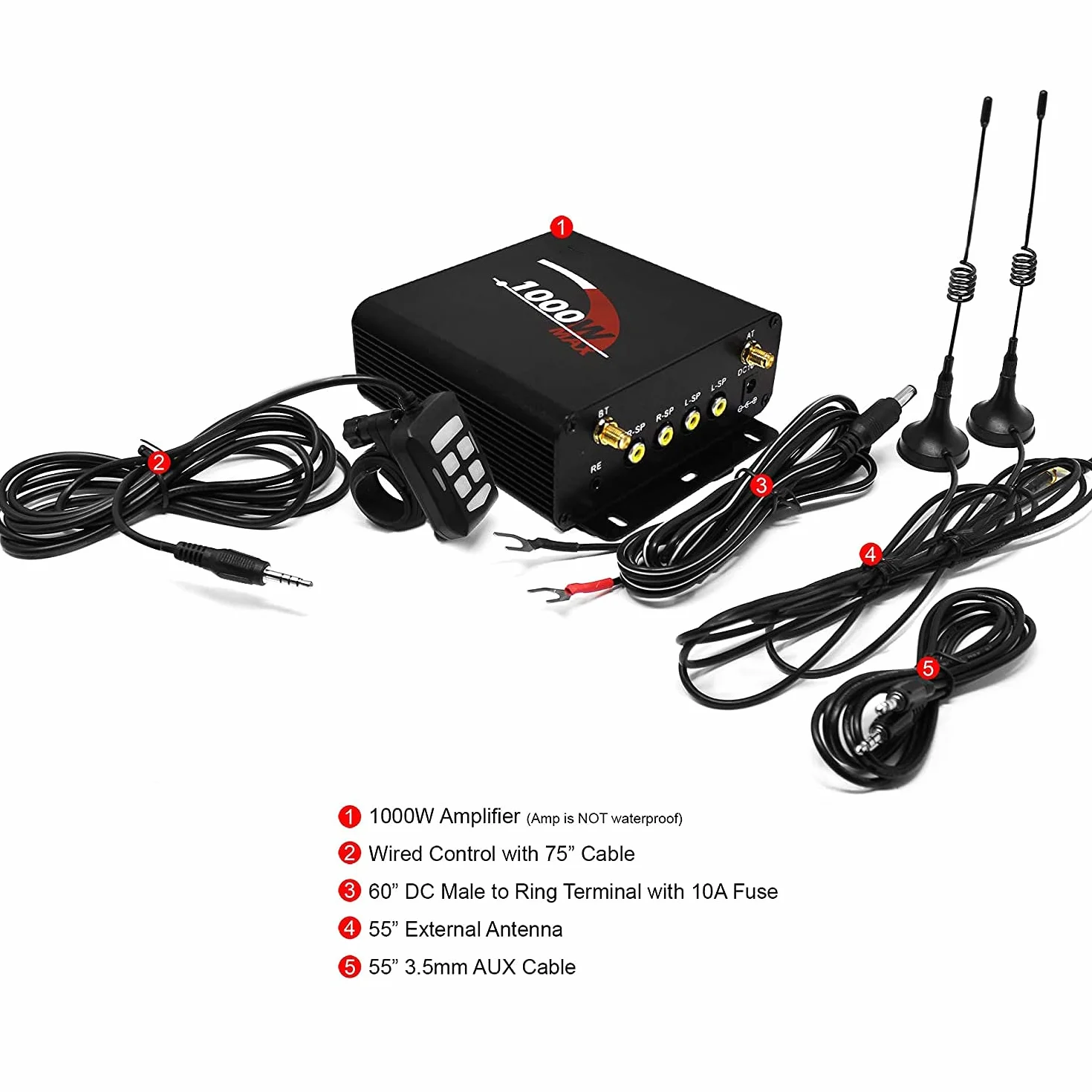 1000W Potente amplificatore stereo multimediale Bluetooth a 4 canali con radio FM SD AUX USB, amplificatore sostitutivo del sistema audio per moto serie M1000 per Harley ATV UTV RZR Polaris