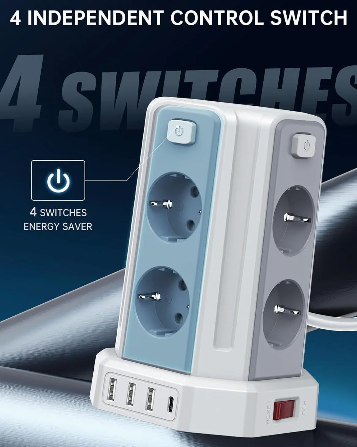 5 Metri Sameriver Ciabatta Elettrica Multipresa, con 8 Prese e 3 USB A+1 USB C(2500W/10A), protezione Sovratensione con interruttori indipendenti,Bianco F (Schuko) | 8 Prese, 3 USB A + 1 USB C, 2500W/10A, Protezione Sovratensione, Interruttori Indipendent