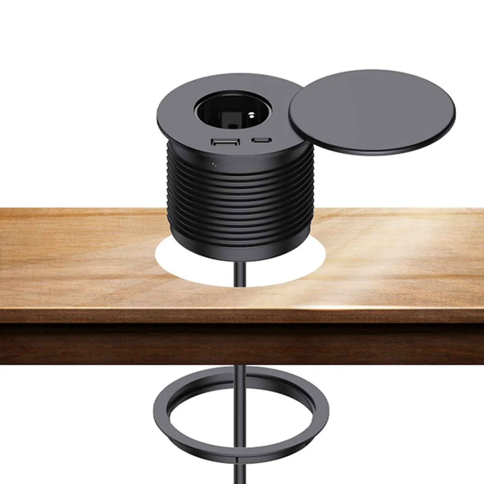 Jectse Ciabatta Integrata con Ricarica Rapida USB C, Presa da Incasso con Coperchio e Cavo, Presa da Tavolo 16A per Scrivania di Mobili, Ciabatta da Scrivania (Spina europea 220 V)