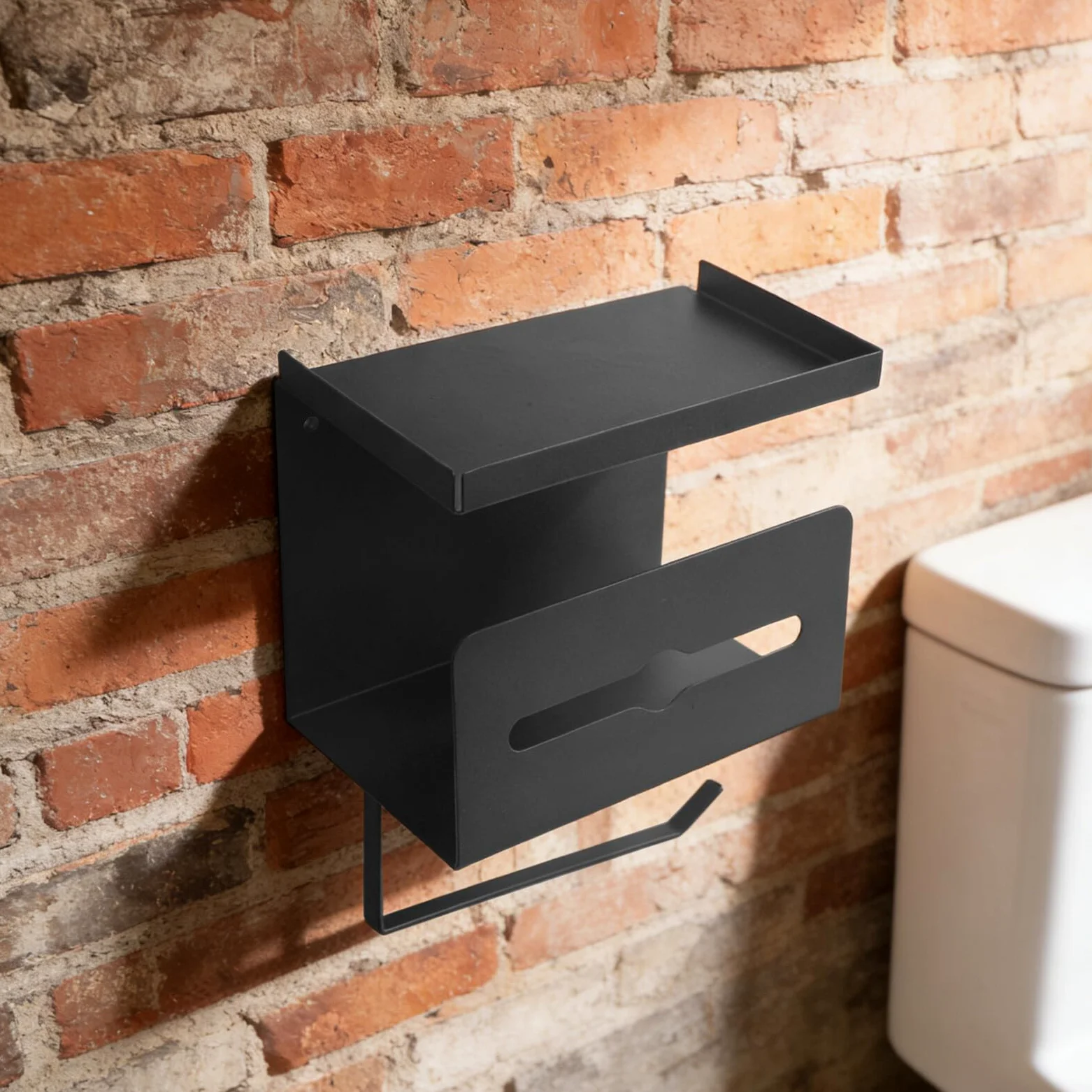 Portarotolo Carta Igienica da Muro con Mensola Telefono | Acciaio al Carbonio, Doppio Strato, Design Moderno, Montaggio a Parete, Uso Bagno e Casa