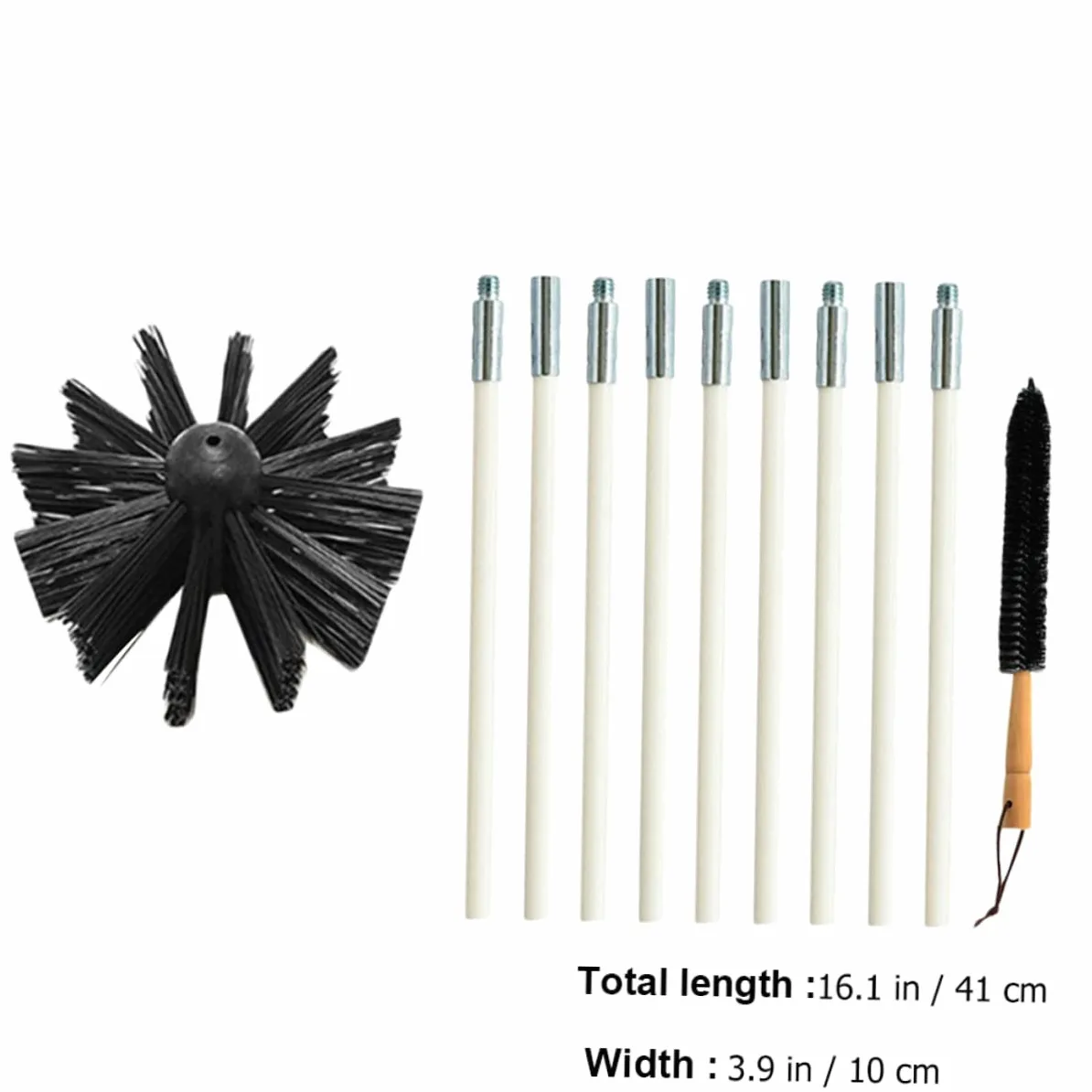 Cabilock Scovolino per Rimuovere Fuliggine Canne Fumarie in Nylon Manico in Legno Set 9 Aste Flessibili in Ferro e Ottimizzare Funzionamento per Pulizia Asciugatrice e Condotti