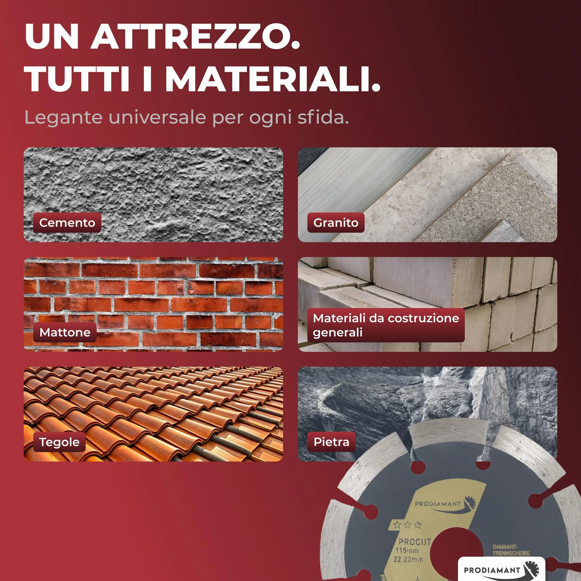 PRODIAMANT Disco Diamantato Universale 115 mm x 22,23 mm segmento 10 mm per smerigliatrice angolare
