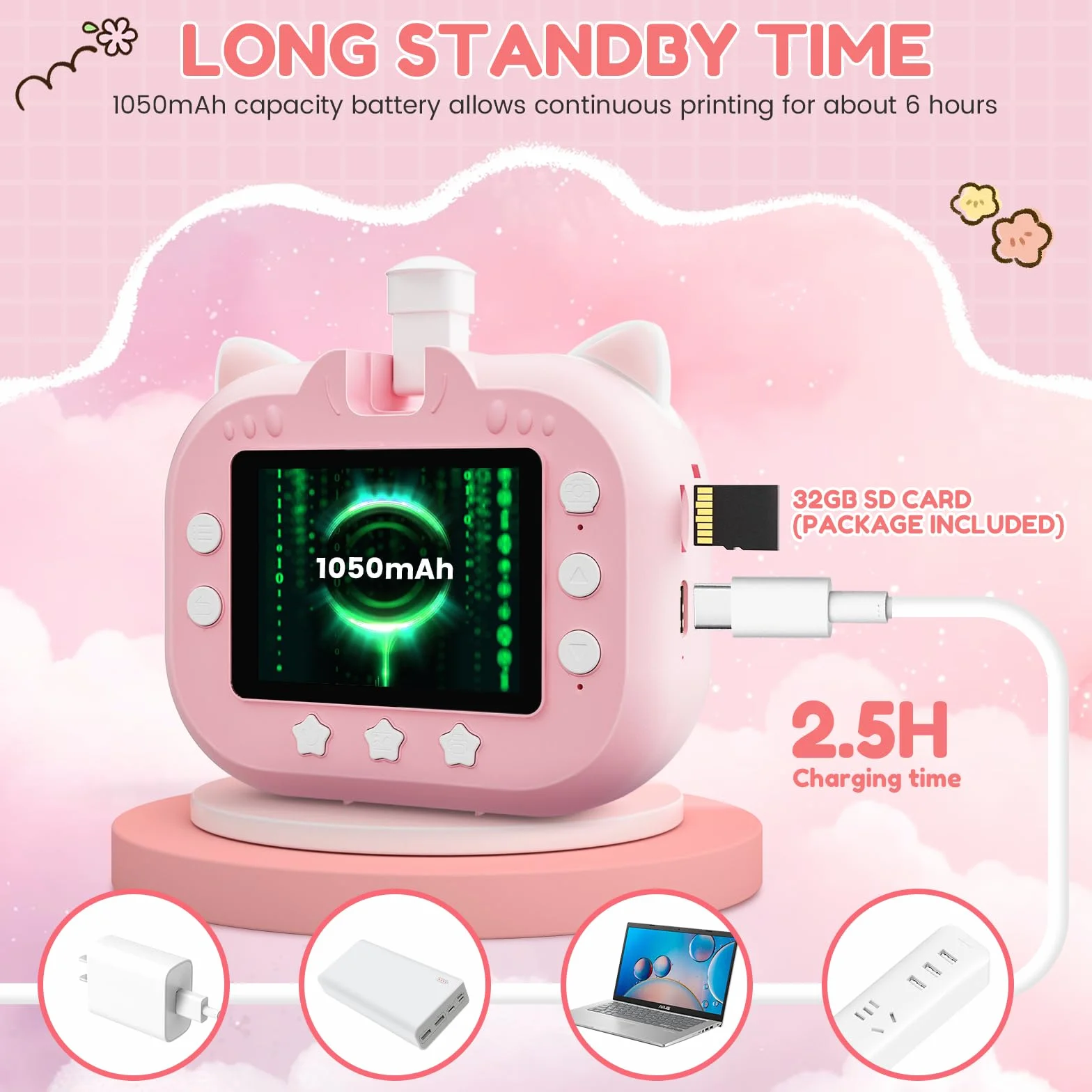 Macchina Fotografica Bambini Istantanea, Potuem 2.4 Pollici Digitale Fotocamera Bambini con Zoom 20X, Lente Ruotabile a 180°, 48MP/1080P Fotocamera Istantanea per Bambini, Regalo di Compleanno