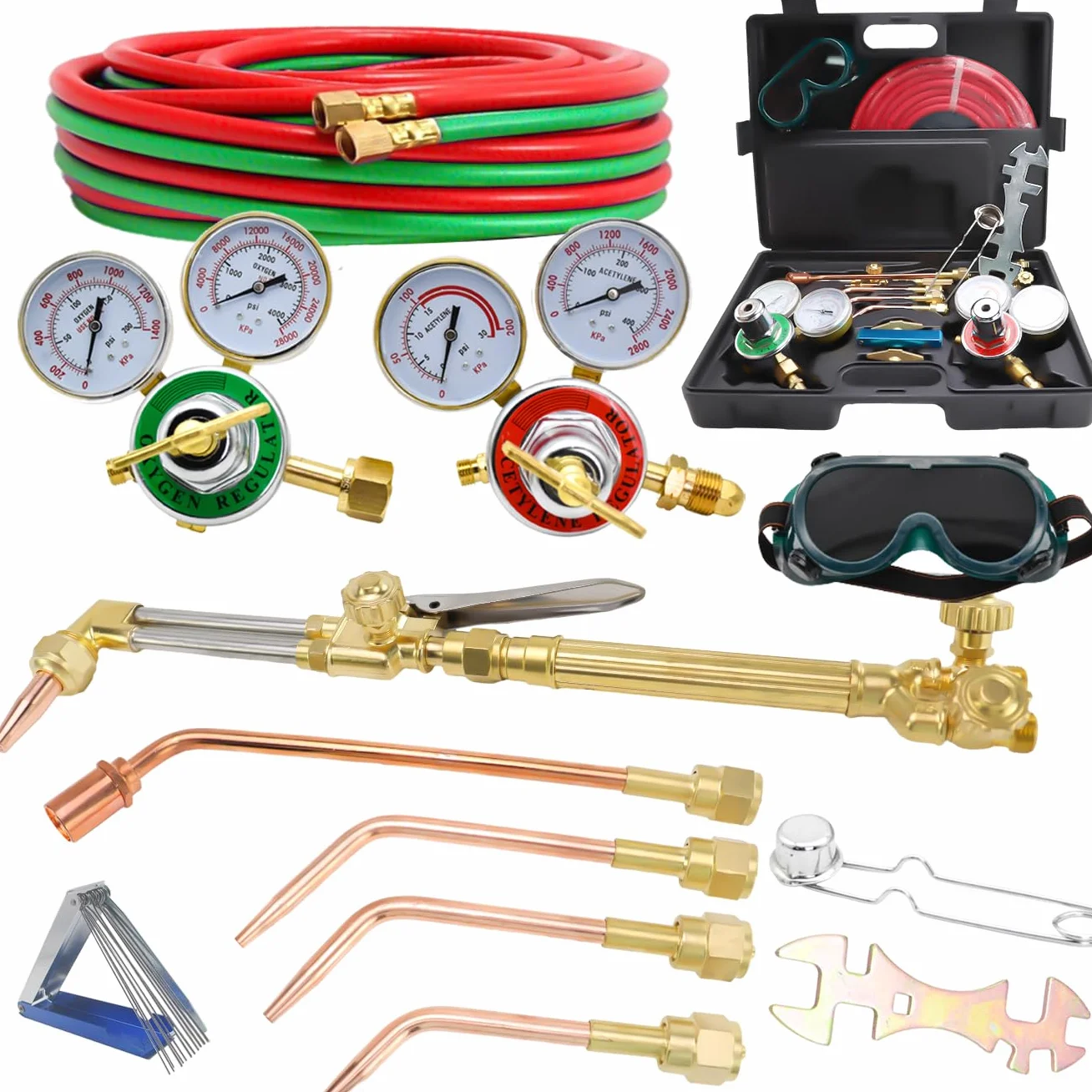 Set di torce da taglio Oxy Acetilene, kit saldatura con punta riscaldante, regolatore ossigeno e acetilene, occhiali saldatura doppio tubo gas