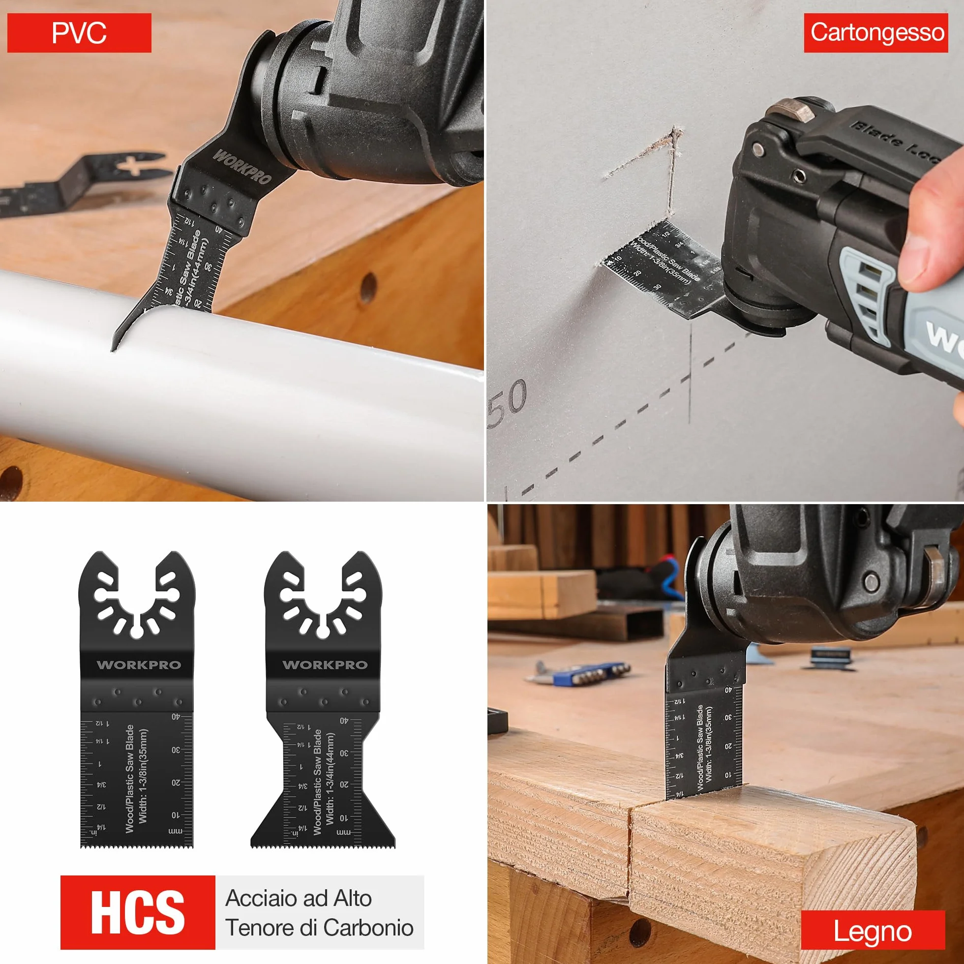 WORKPRO Lame Utensile Multifunzione 10 Pezzi, Lame Utensile Oscillanti Bi-Metallo Materiale, Accessori Oscillanti per Metallo Legno Plastica Cartongesso, Compatibile con la Maggior Parte delle Marche