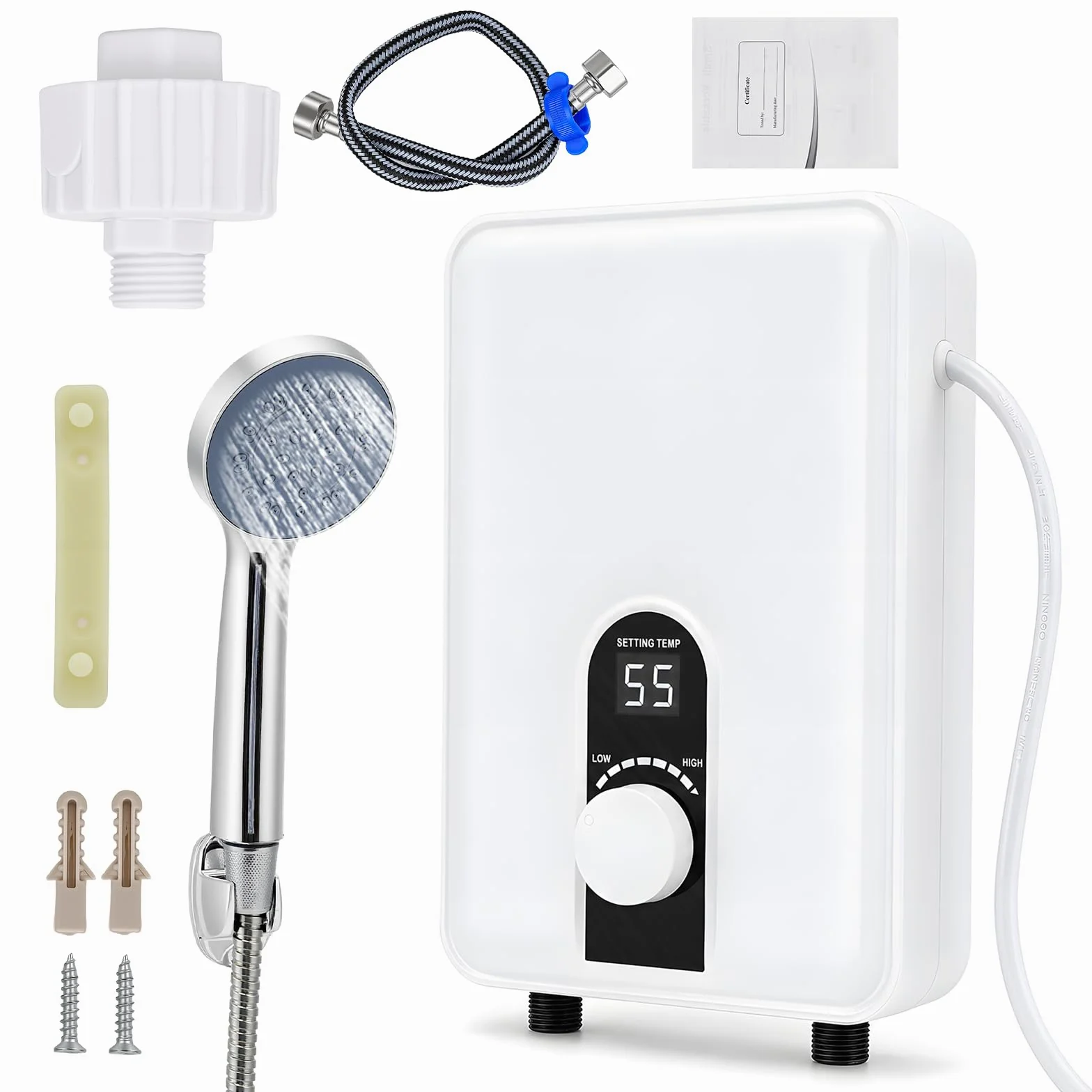 Scaldacqua istantaneo, 6000 W, mini scaldabagno elettrico con display LED, 230 V, per cucina e doccia, bagno, senza spina, resistente alla pressione, impermeabile IPX4, classe energetica A