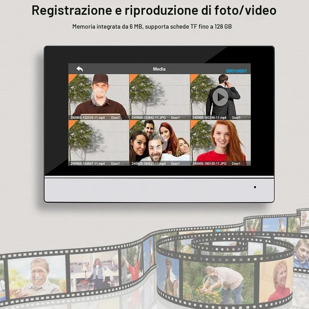 WiFi Video Interfono Sistema di Ingresso a Campanello, 7inch 1080P HD Videocamera a Campanello Visione Notturna IR, Registrazione di Supporto, Scheda RFID/TUYA APP Sblocco