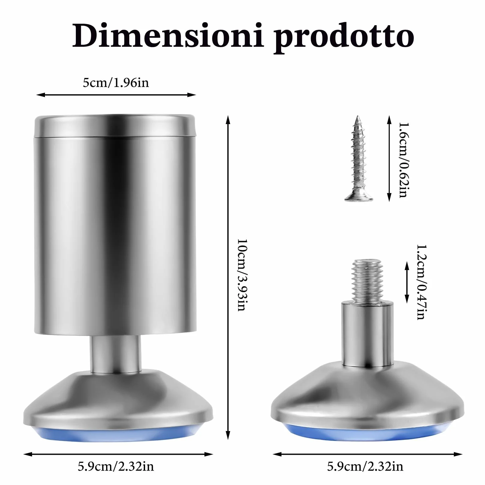 Piedini Regolabili per Mobili in Acciaio Inox 10cm 0-10mm Gambe per Tavolo Sedia Divano