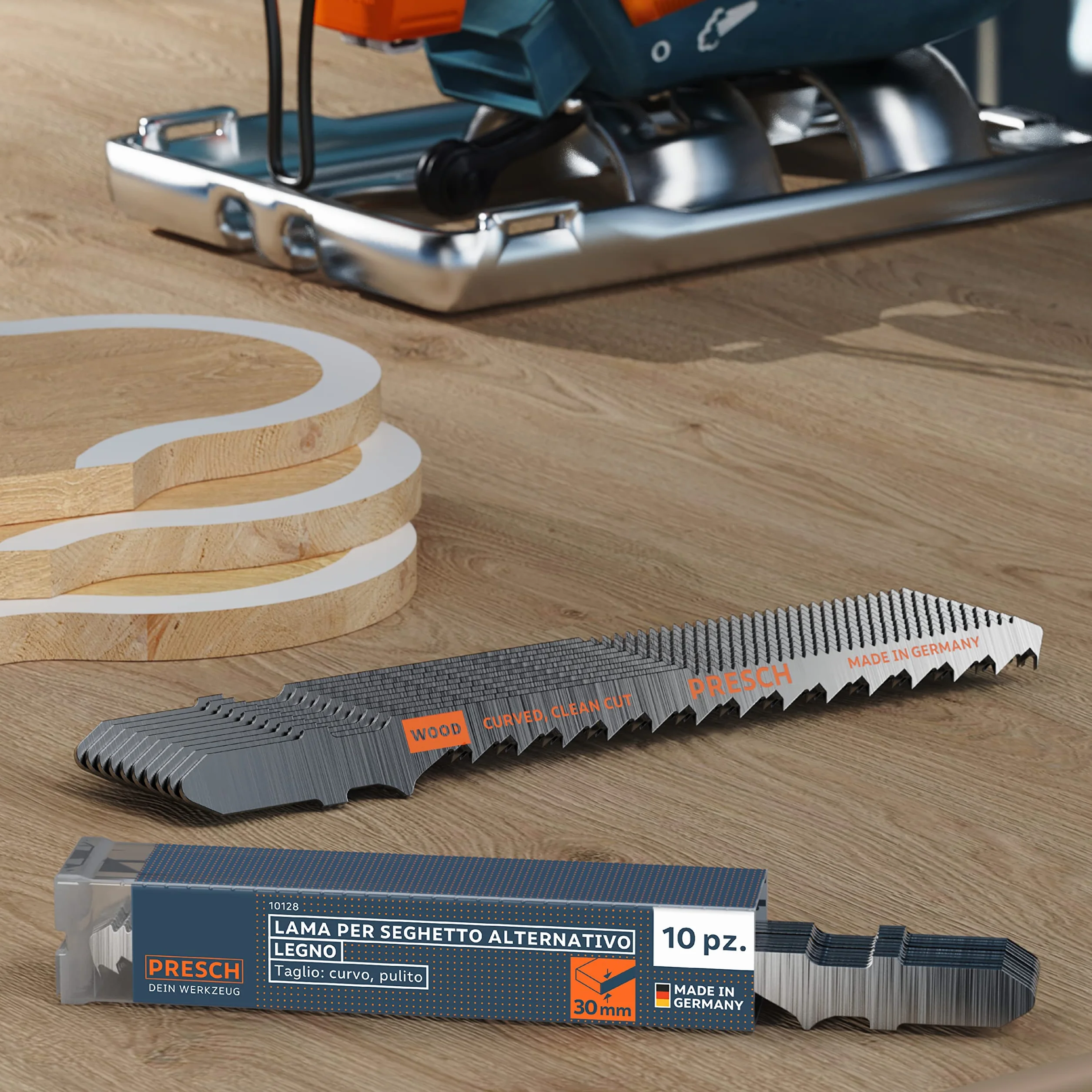Presch Lame seghetto alternativo Legno 10 pz. - Taglio curvo molto pulito (4-30mm) - Codolo a T di lunga durata, lame per tutti i seghetti alternativi - Lame per pannelli di legno