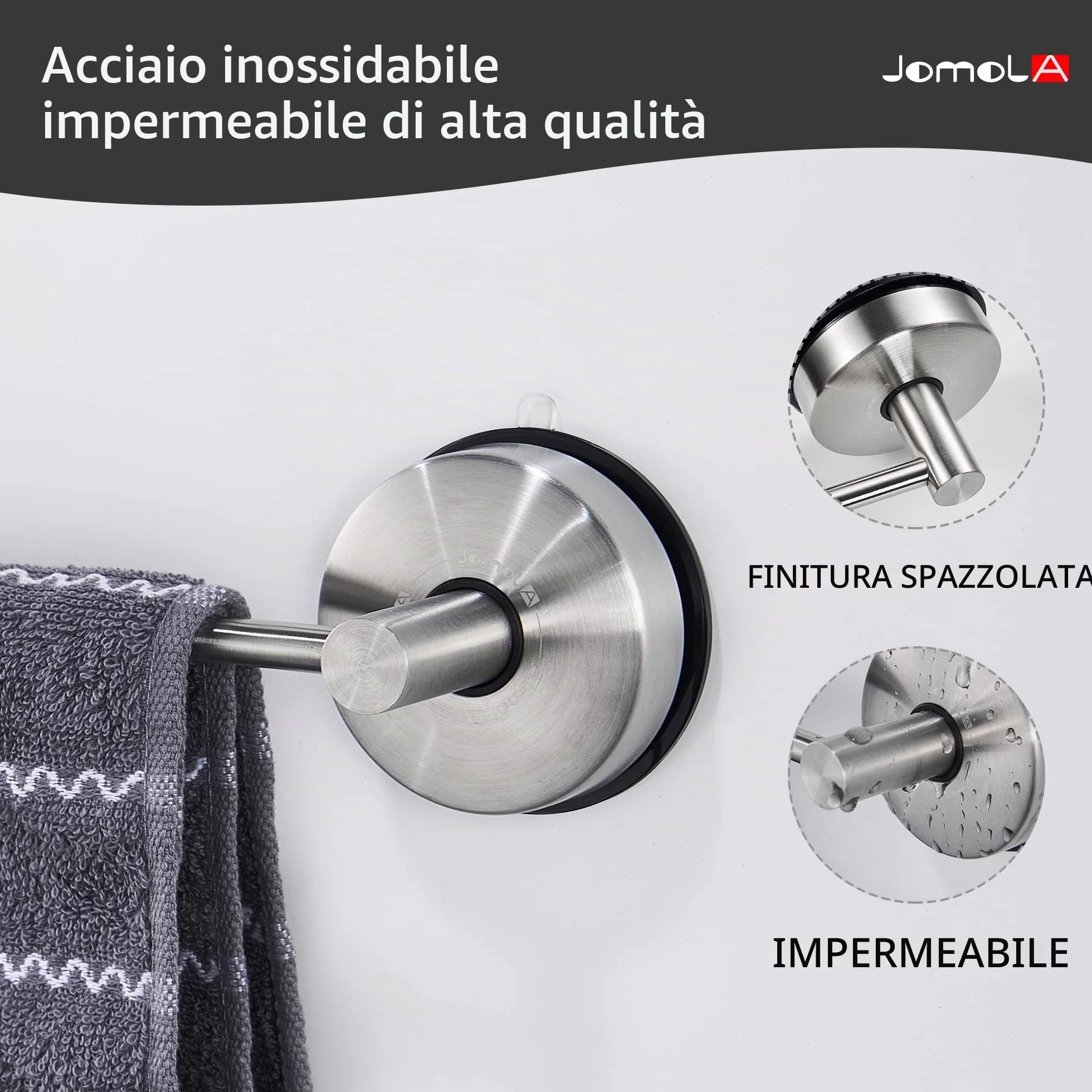 Porta Asciugamani Bagno Acciaio Inossidabile 42,8CM Ventosa Finitura Spazzolata