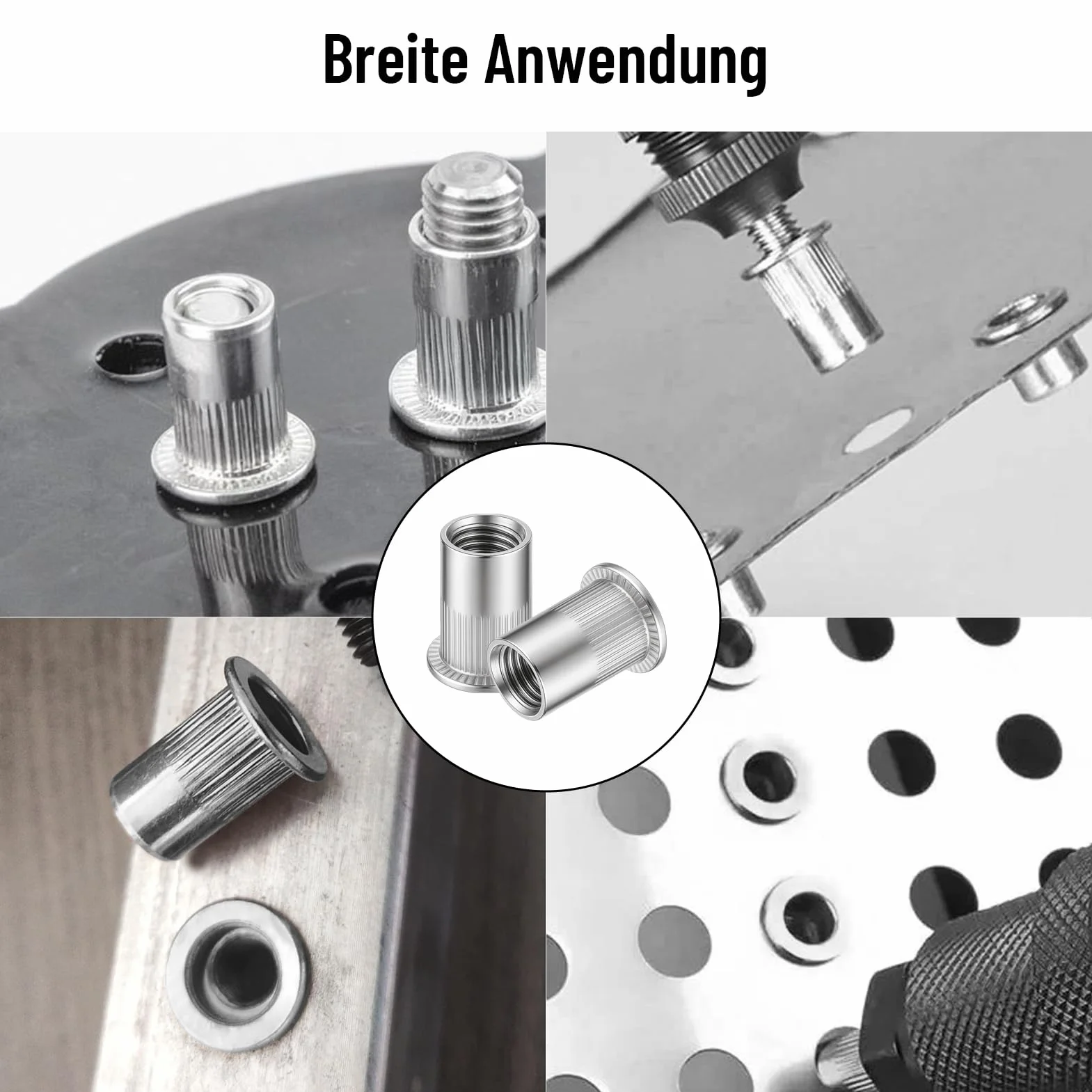 80 Pezzi Dadi Rivetti Filettati in Acciaio Inox M6 M8 Testa Piatta Svasata